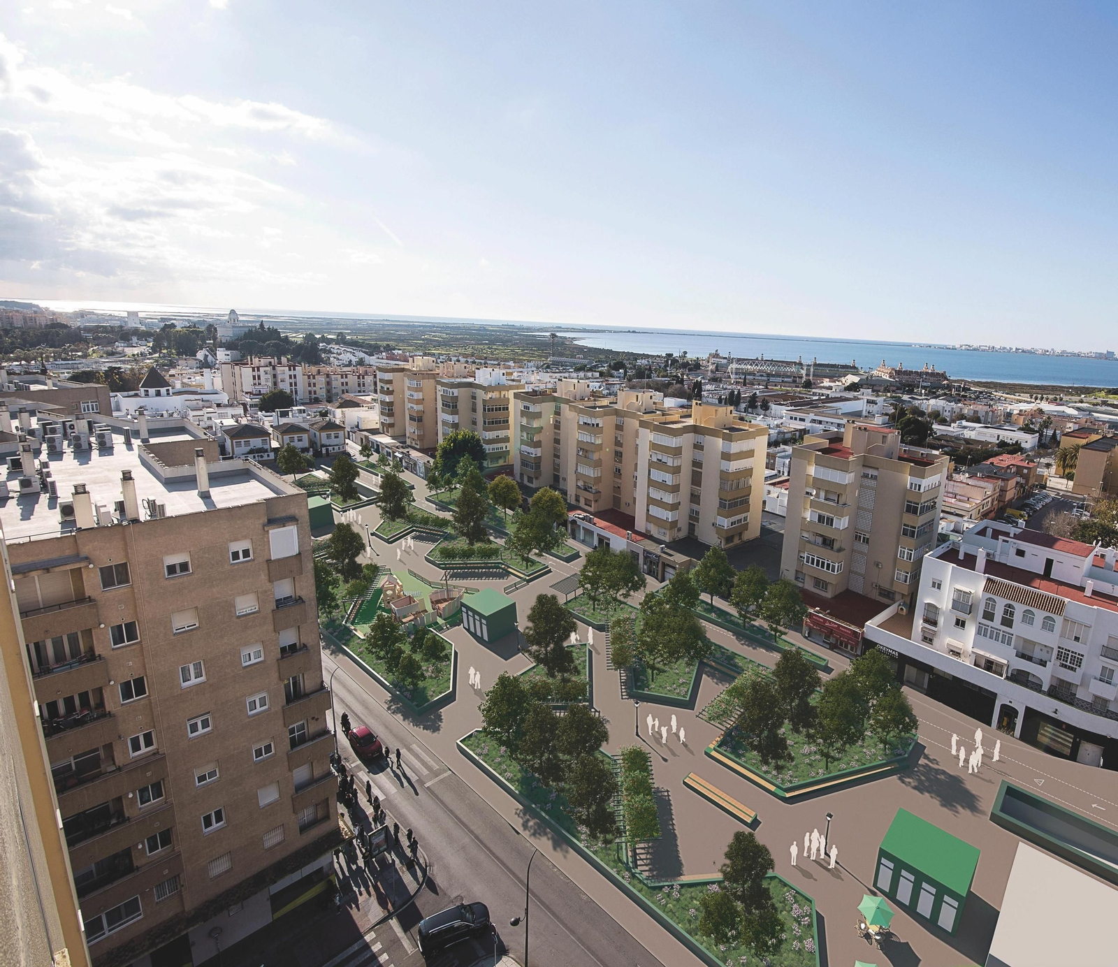 Recreación digital de la remodelación del bulevar de la avenida Reyes Católicos, en San Fernando