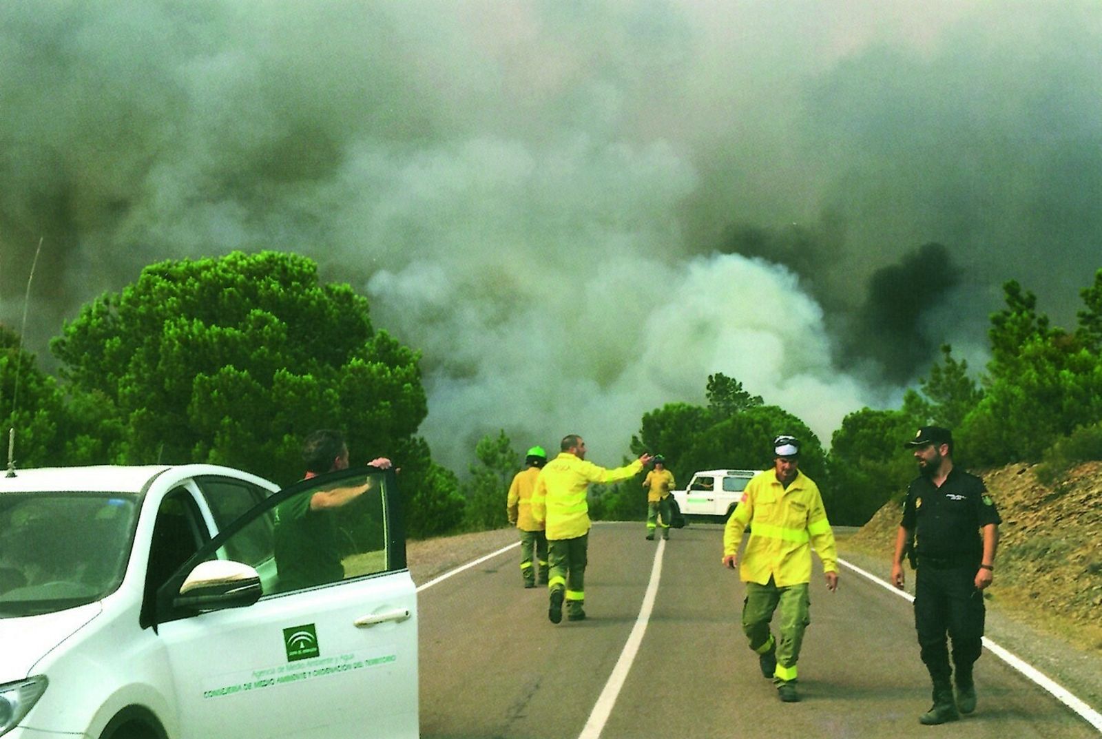 Humareda provocada por la quema de pinos y matorral en el paraje Pino de la Corona.