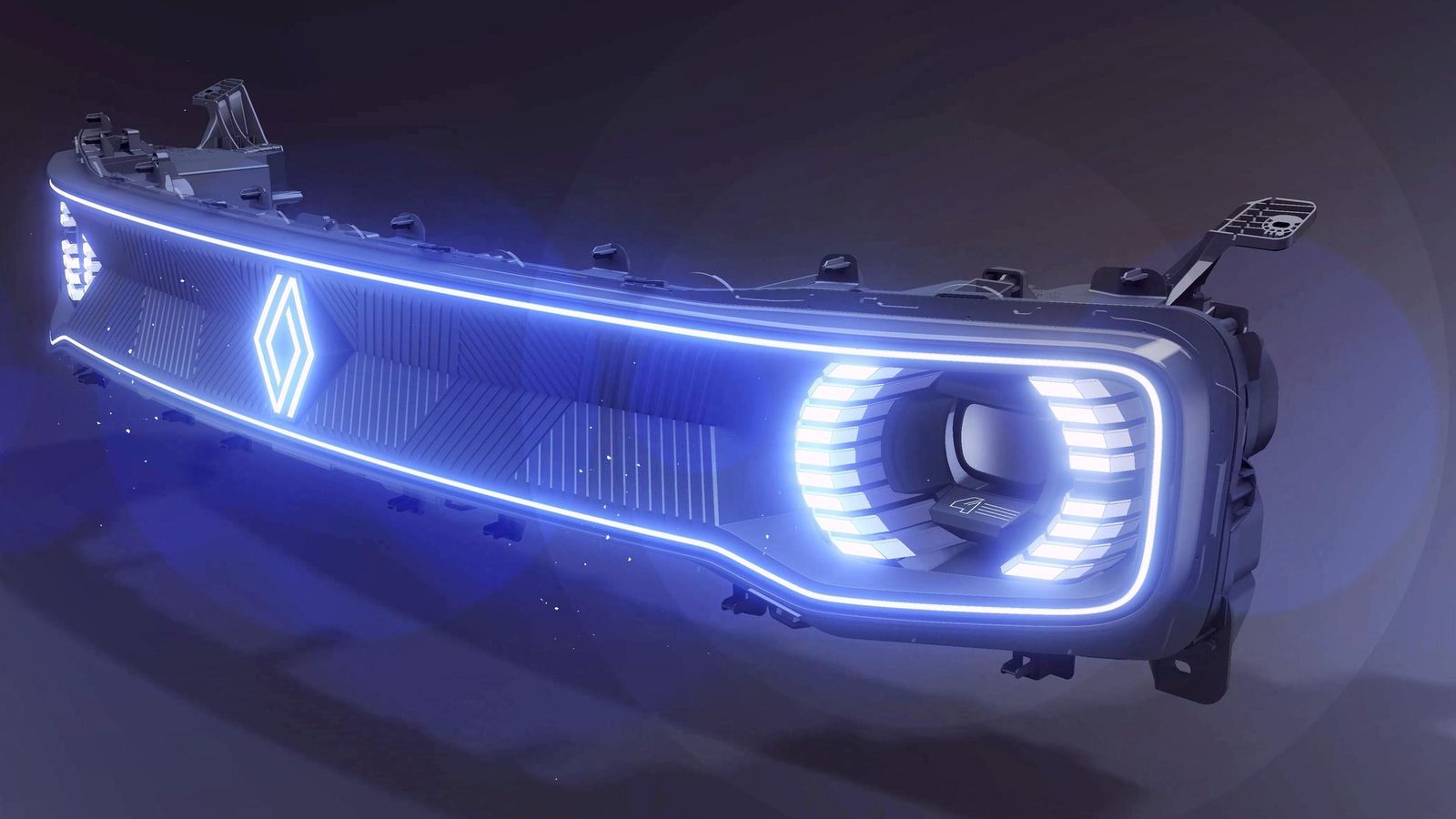 Entre los elementos distintivos del Renault 4 E-tech está su calandra iluminada, una pieza con un cristal de 1,45 m de largo.