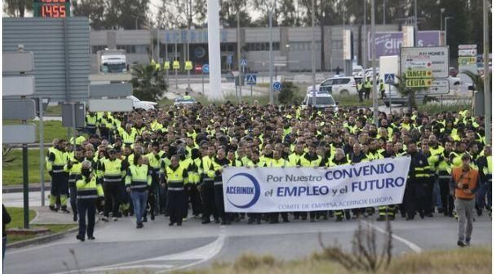Una movilización de los trabajadores de Acerinox durante la huelga Una movilización de los trabajadores de Acerinox durante la huelga