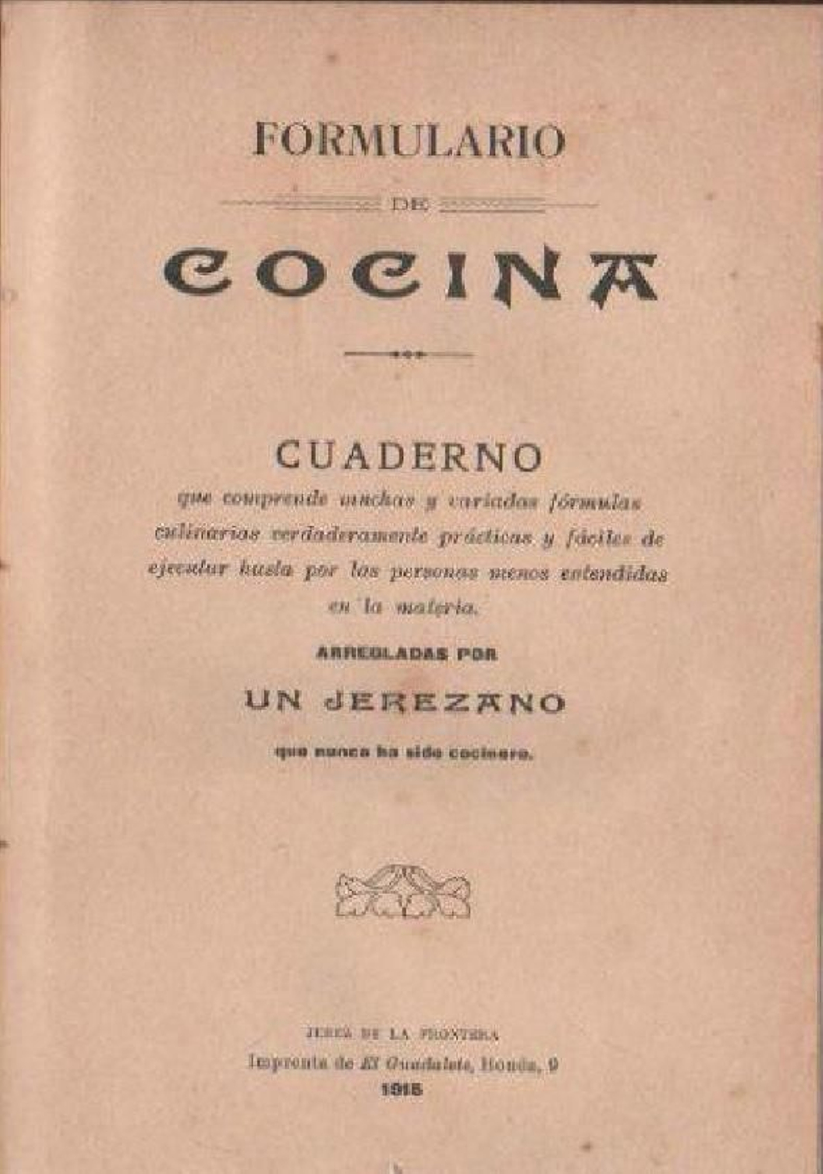 Portada de su Formulario de cocina, 1915.