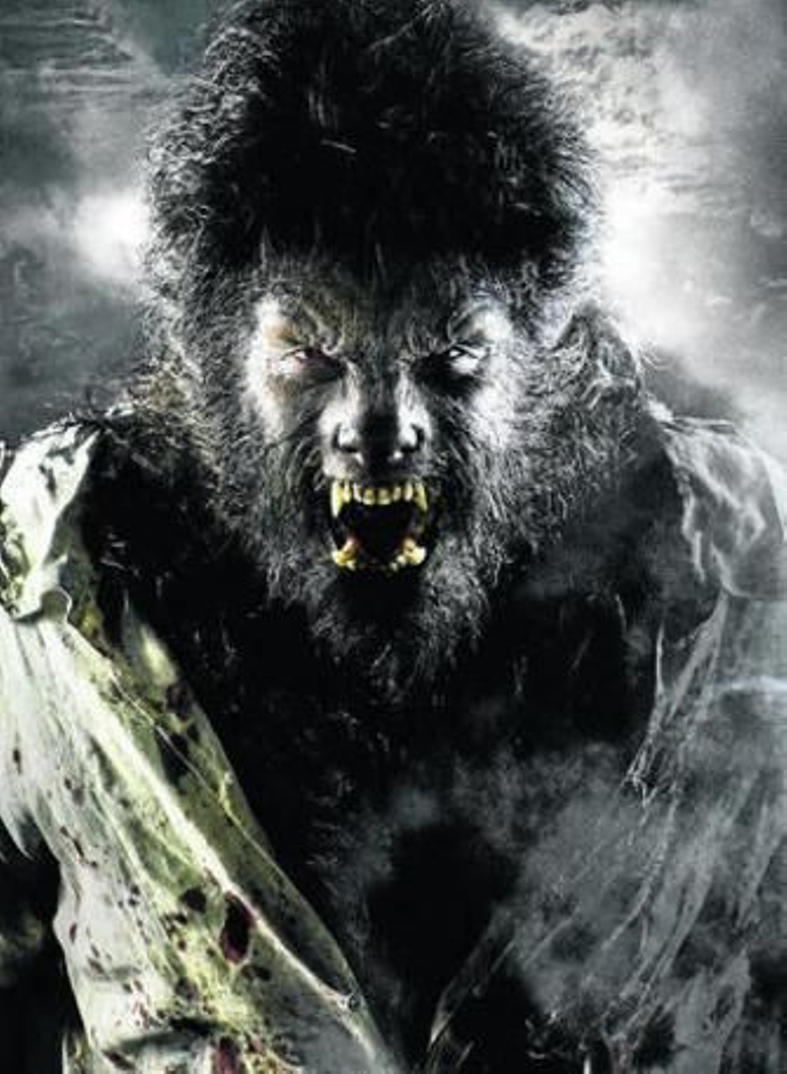 Benicio del Toro, caracterizado como hombre lobo para la película.