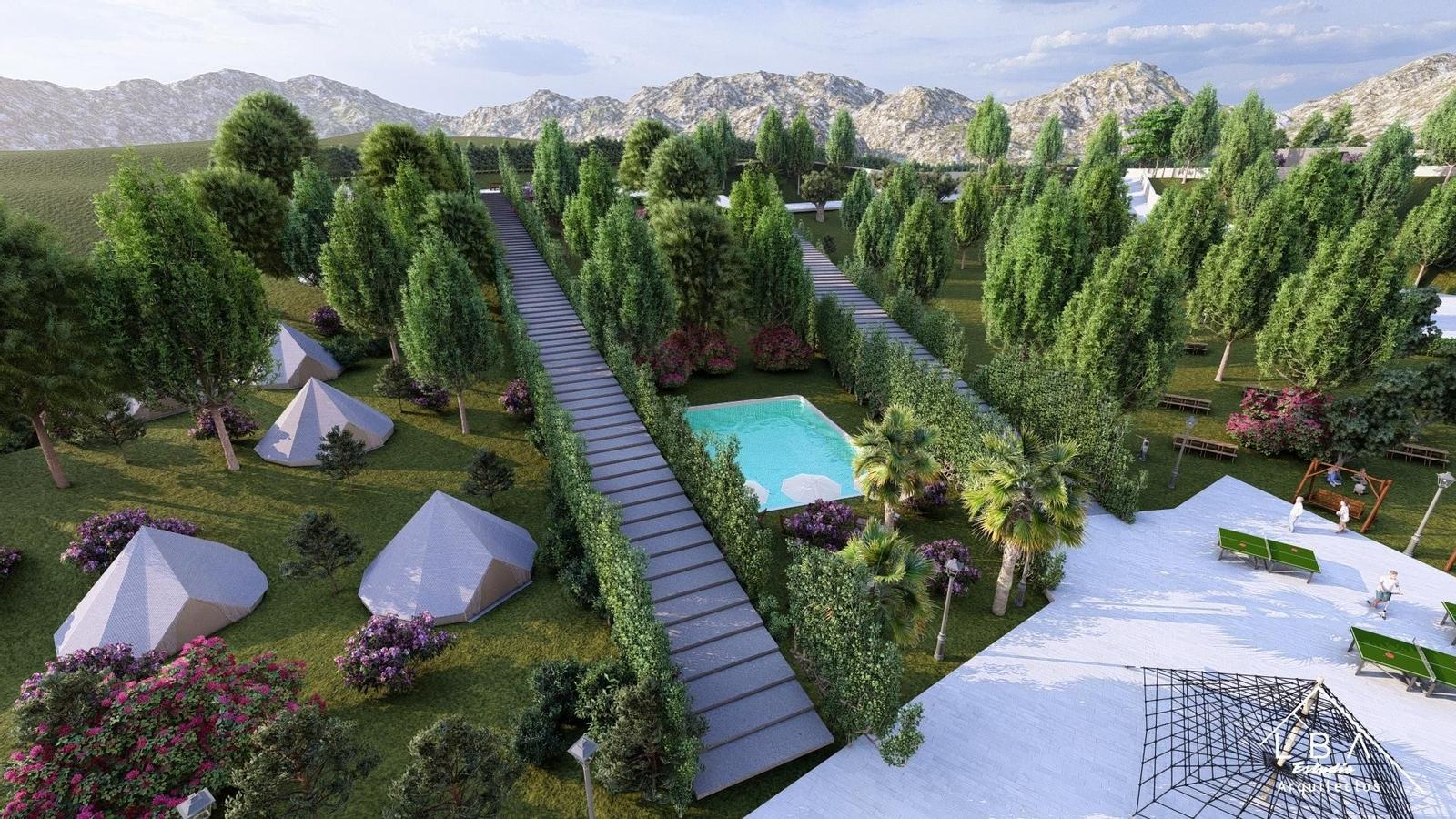 Bocetos digitales del futuro Eco Active Resort de Jaén.