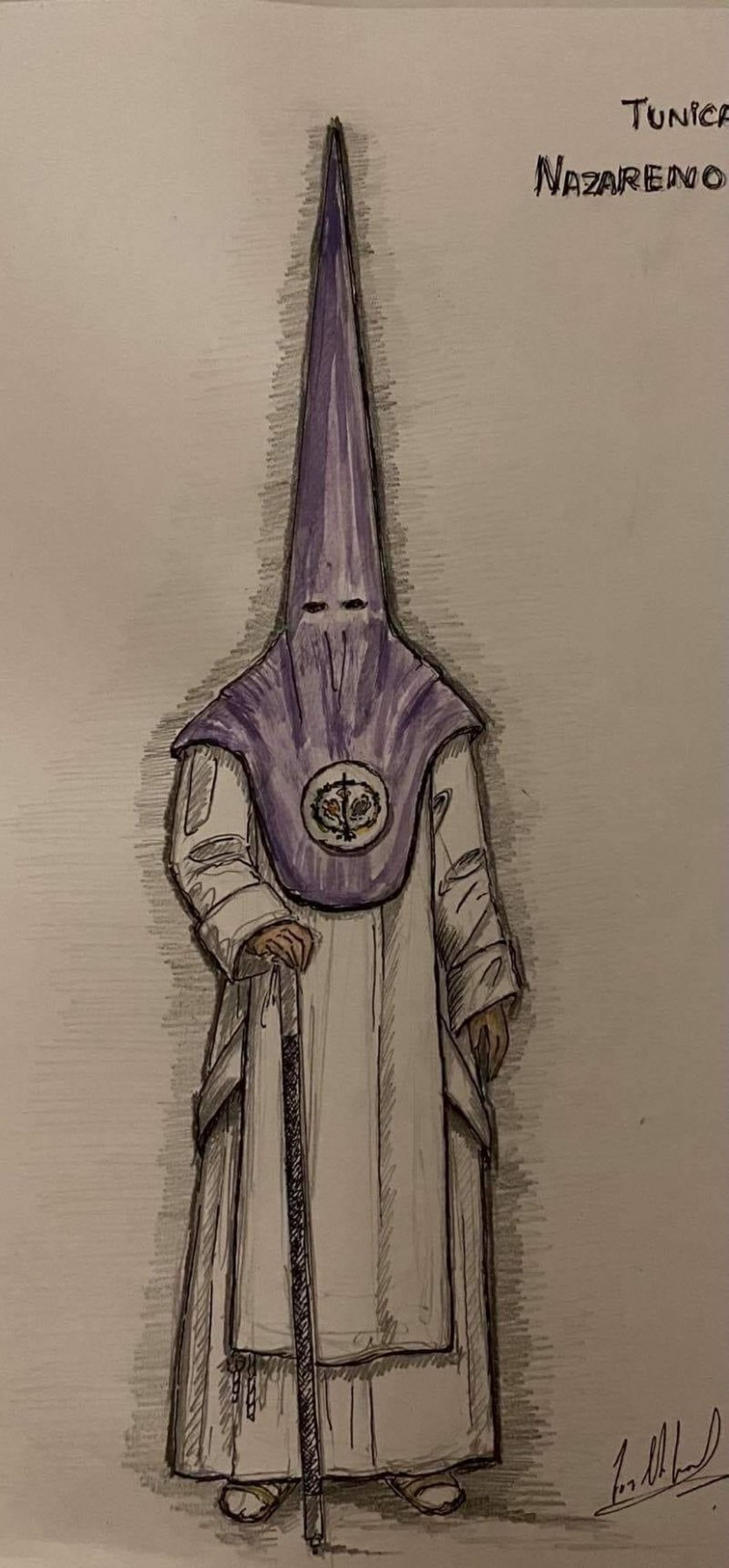 Boceto de la túnica de los cofrades de la Paz de Cuartillos.