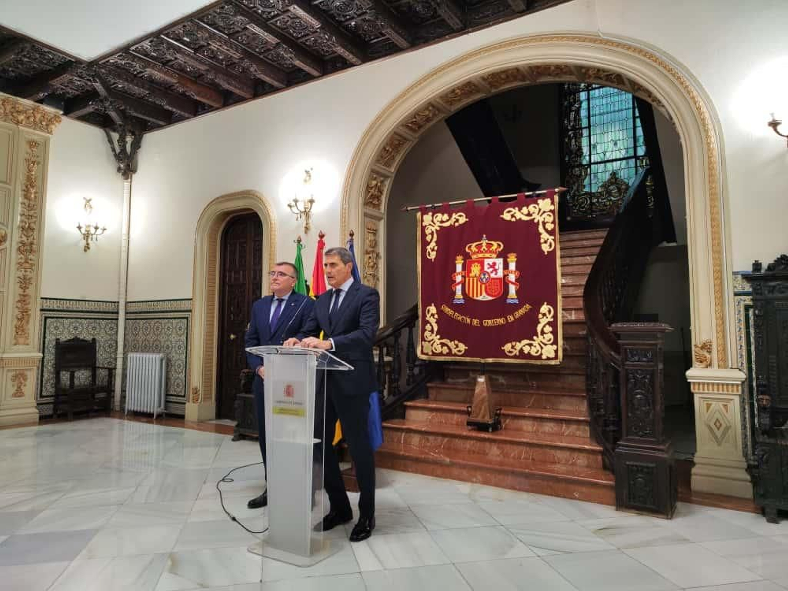 El delegado del Gobierno, Pedro Fernández, durante el anuncio de la adjudicación de la obra