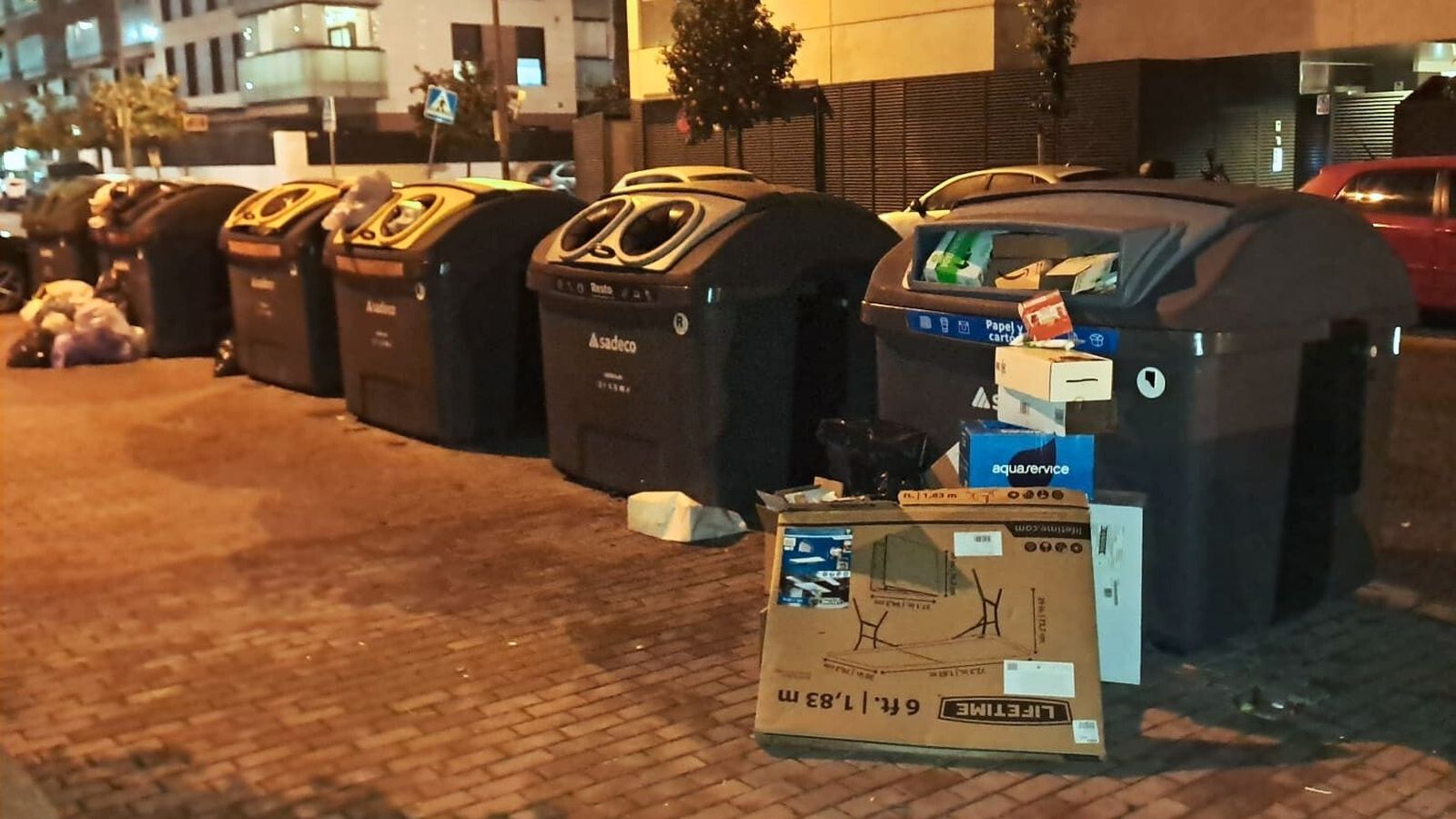 Contenedores de basura en la calle Escritora Carmen Laforet.