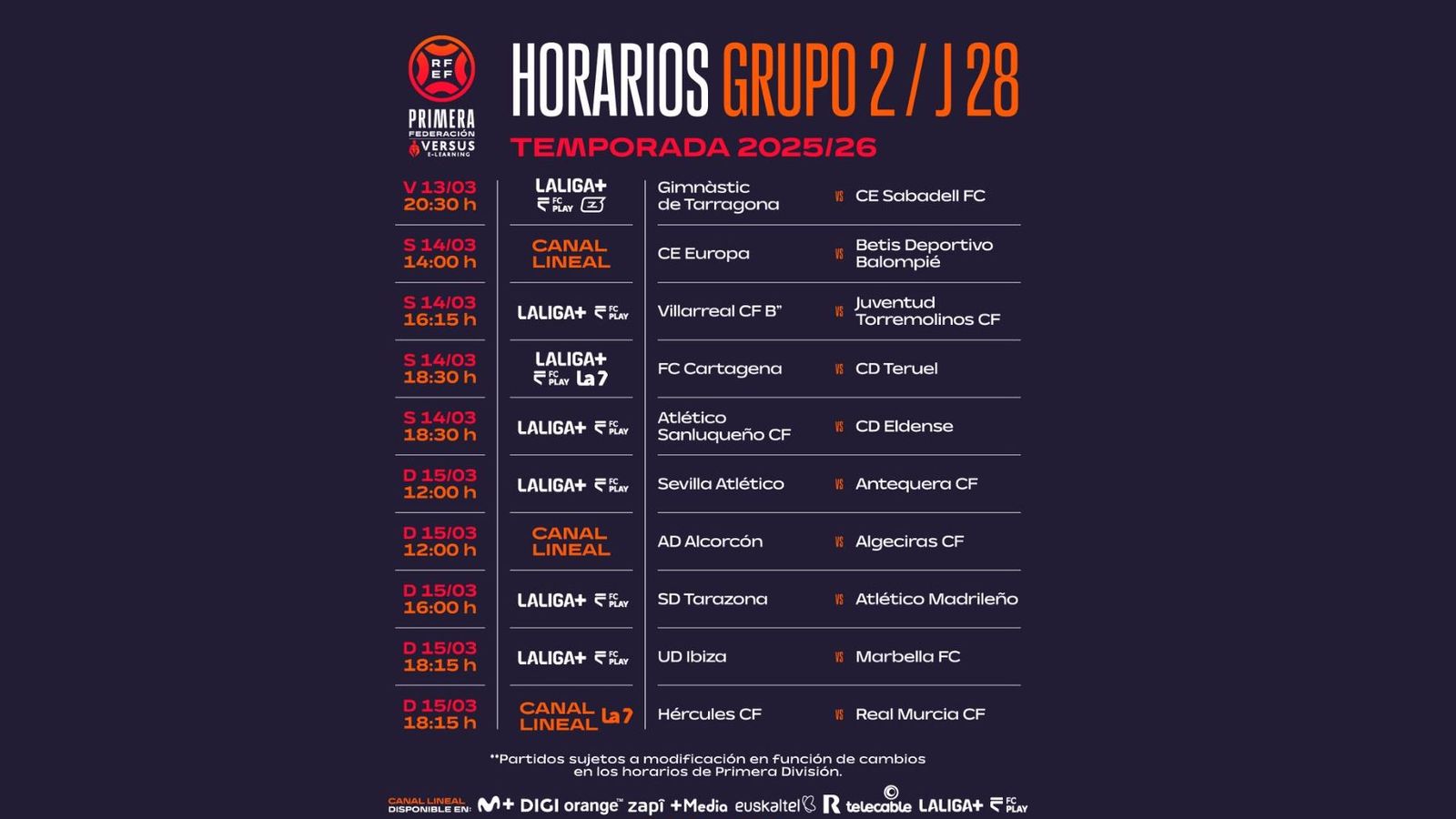 La 28ª jornada liguera del grupo II de la Primera Federación.
