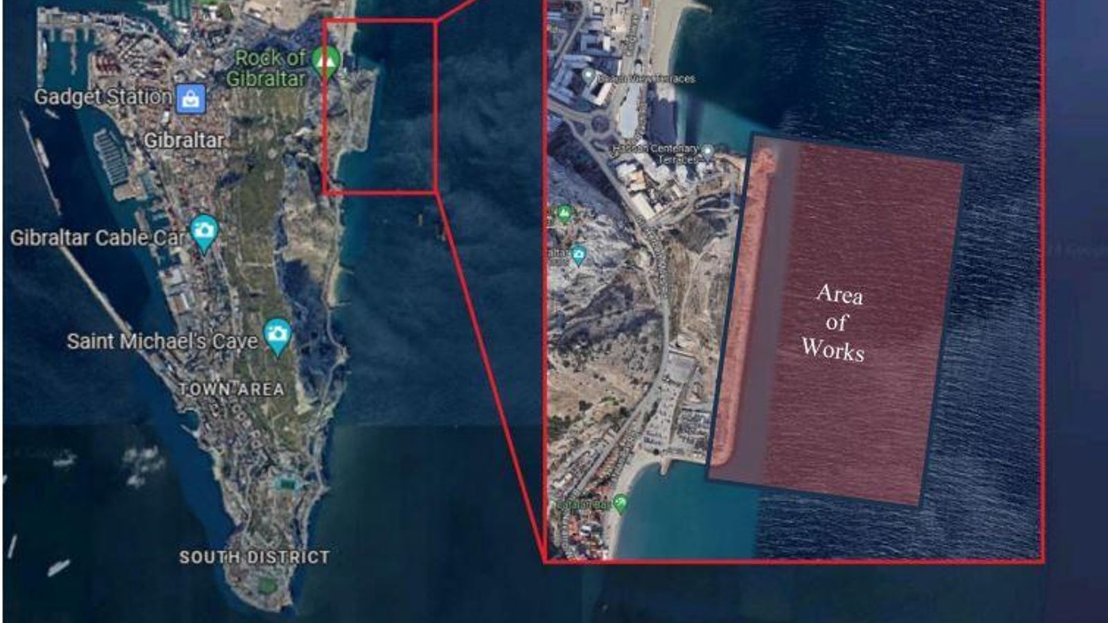 El área donde Gibraltar realiza los rellenos. El área donde Gibraltar realiza los rellenos.