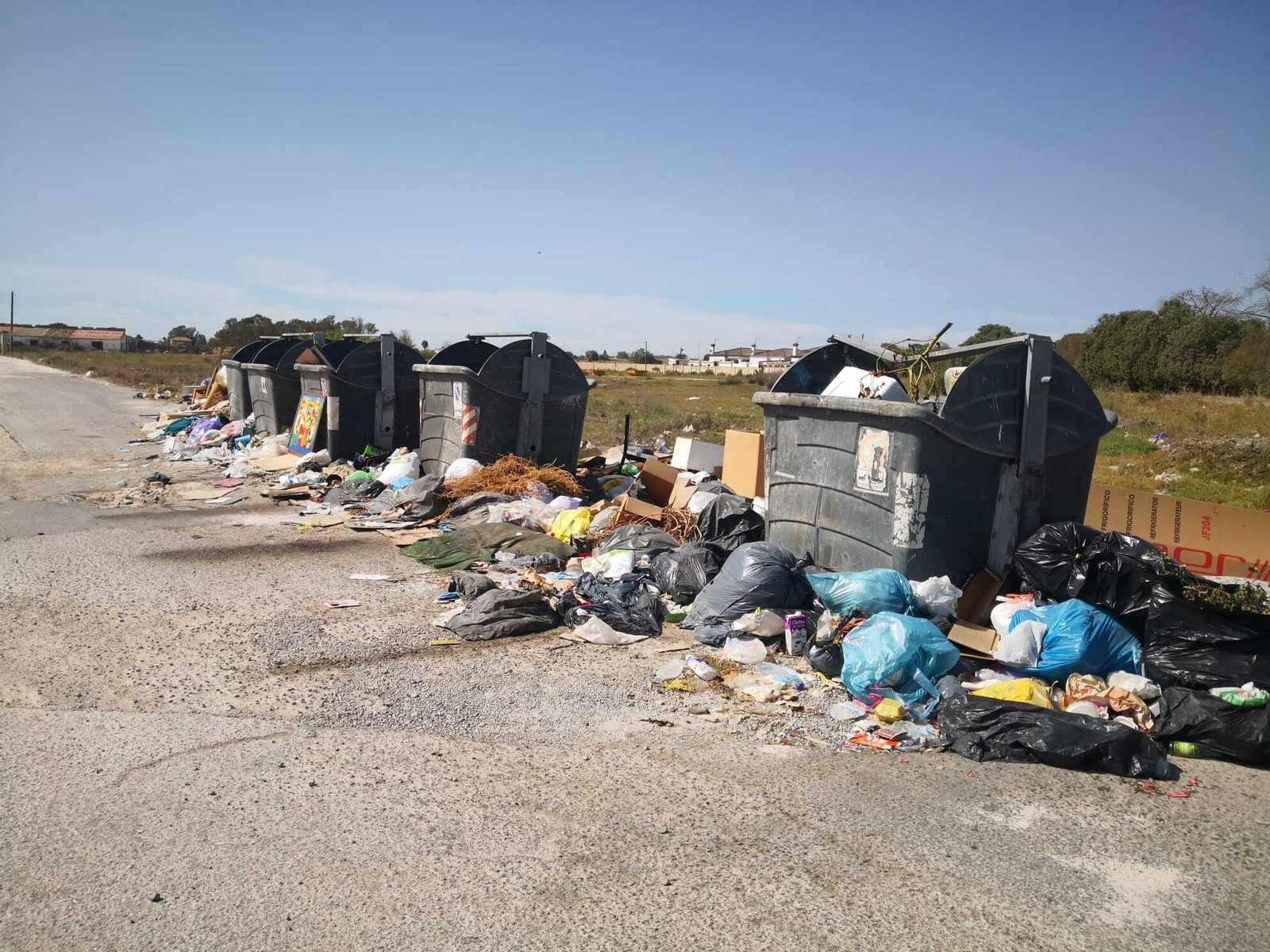 Los contenedores de la zona de Los Perales, llenos de residuos.