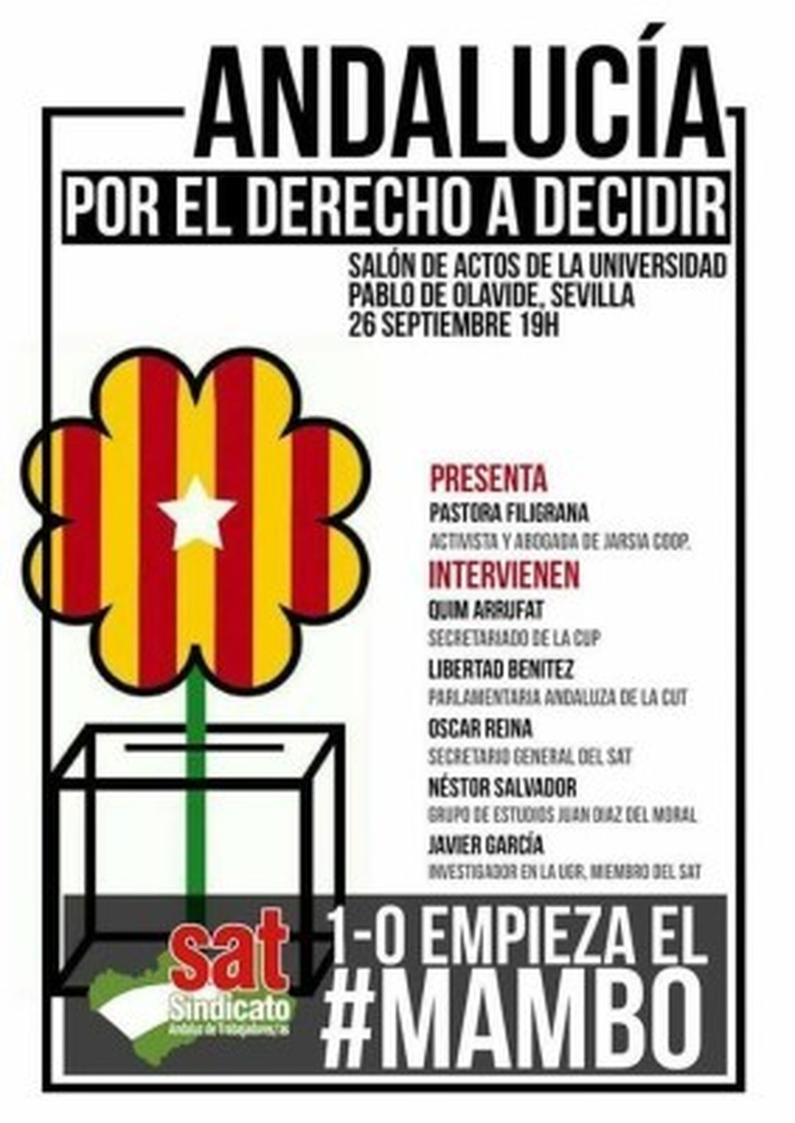 Cartel del acto a favor del referéndum organizado por el SAT.