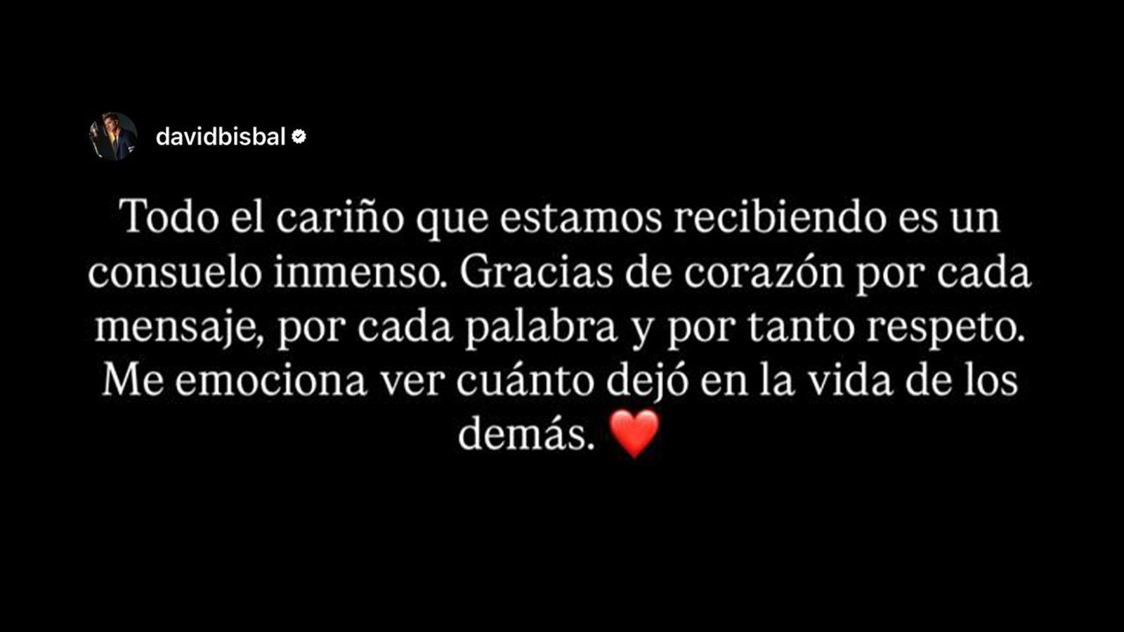 Mensaje de agradecimiento publicado por David Bisbal en su cuenta de Instagram