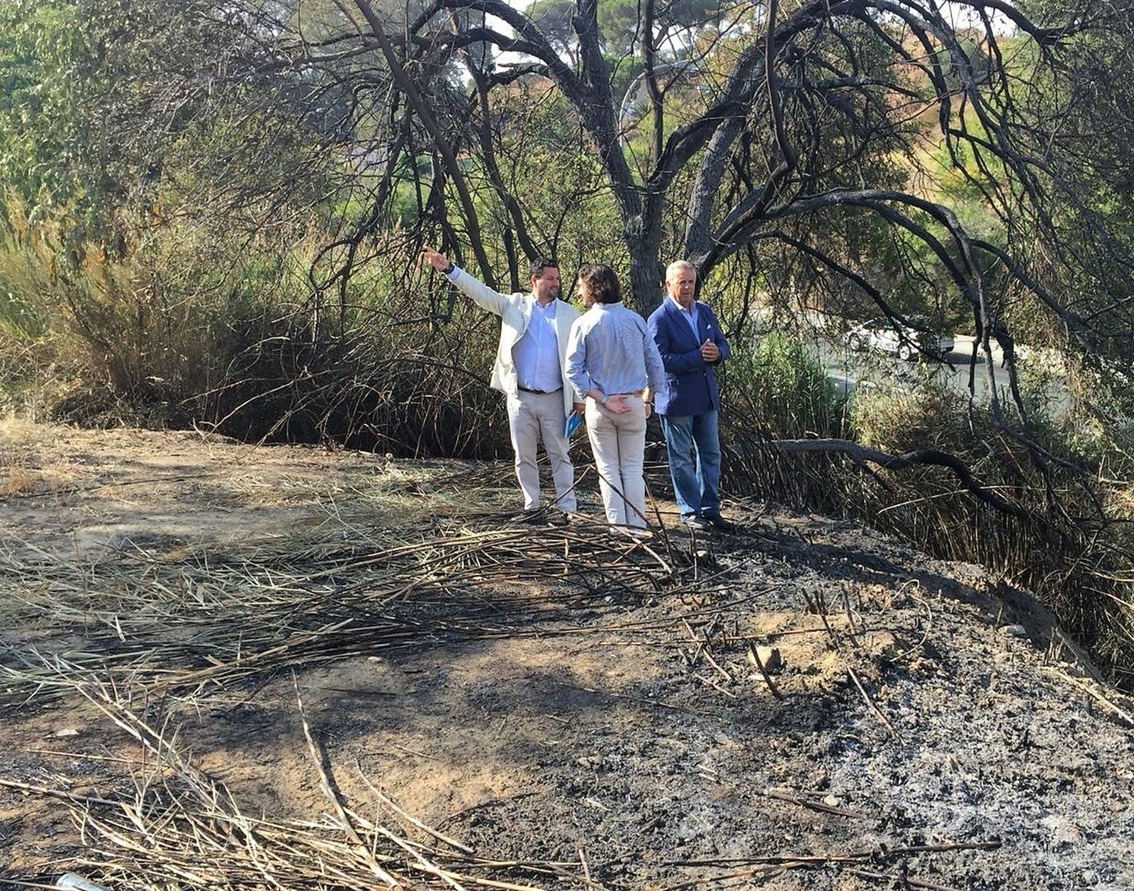 Jaime Pérez, Javier González y Paco Millán visitan la zona afectada por el incendio.