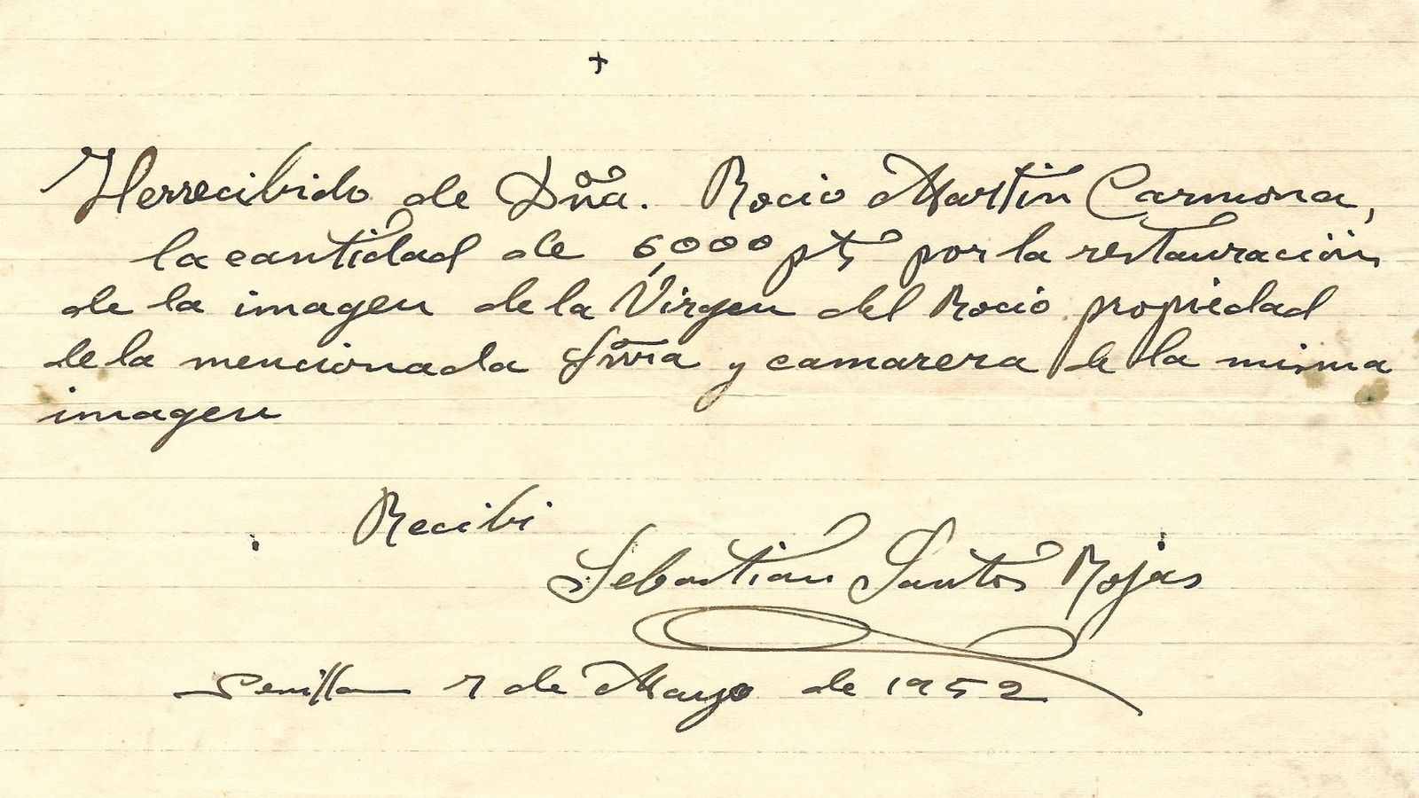 El recibo, custodiado en el archivo de la familia Rufino, certifica la intervención de Santos Rojas.