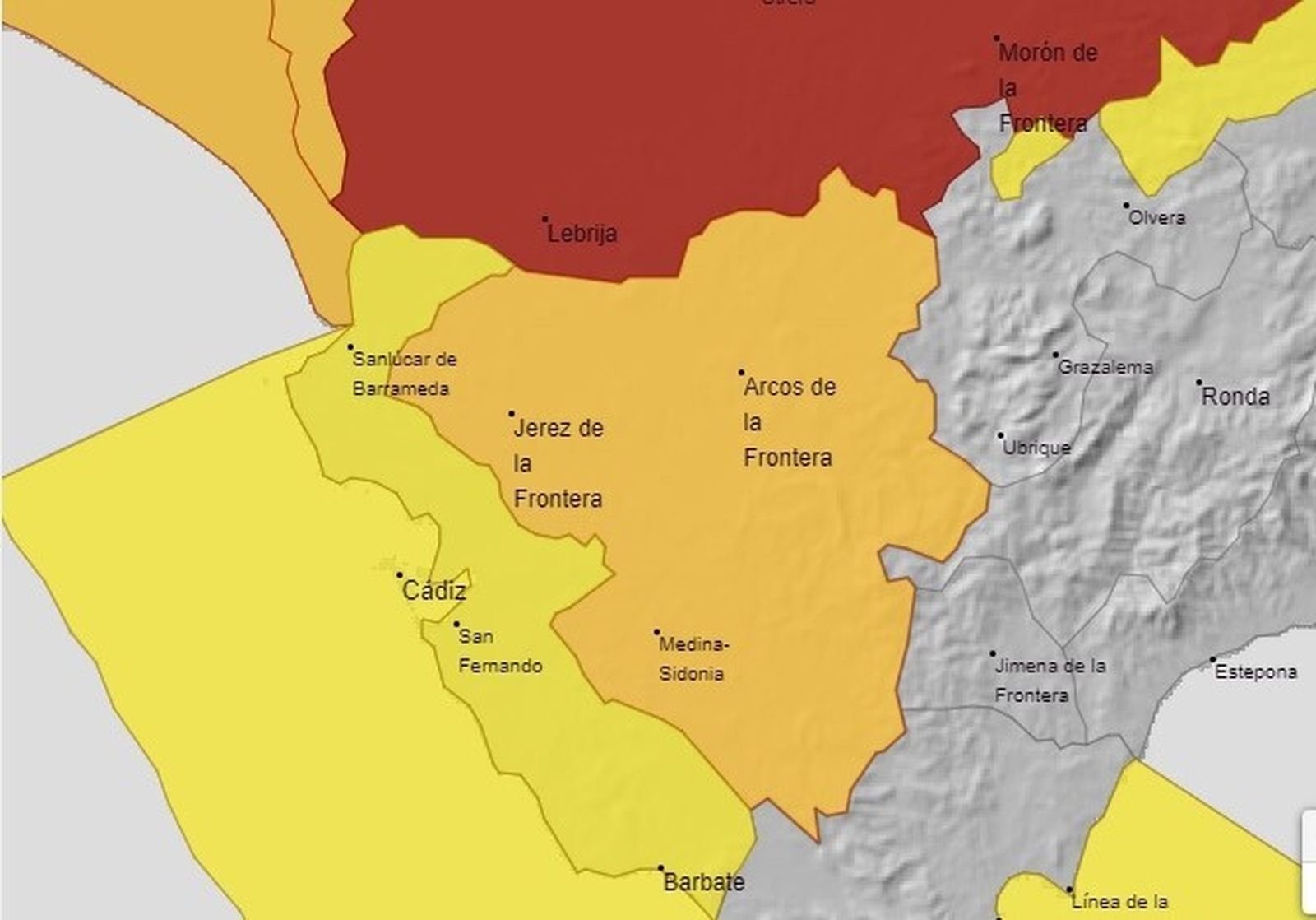 Alerta Roja en Sevilla, Alerta Naranja en Jerez y Alerta Amarilla en el resto de Cádiz