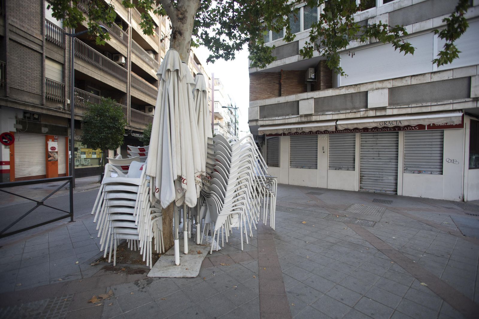 Fotos de cafeterías, parques y la 'Marcha Verde' vacía en el domingo de Granada