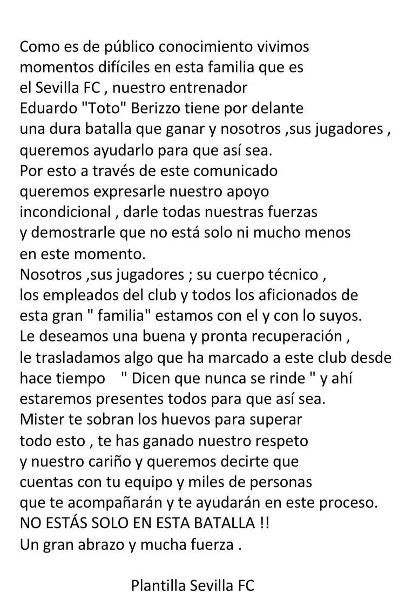 La carta que publicó Pareja en las redes sociales.