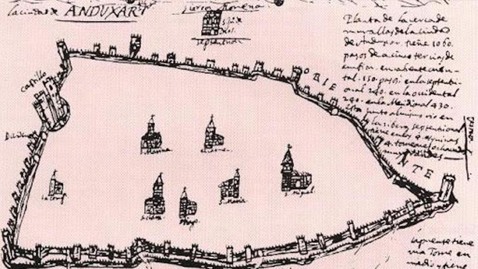 Mapa de la antigua muralla de Andújar.