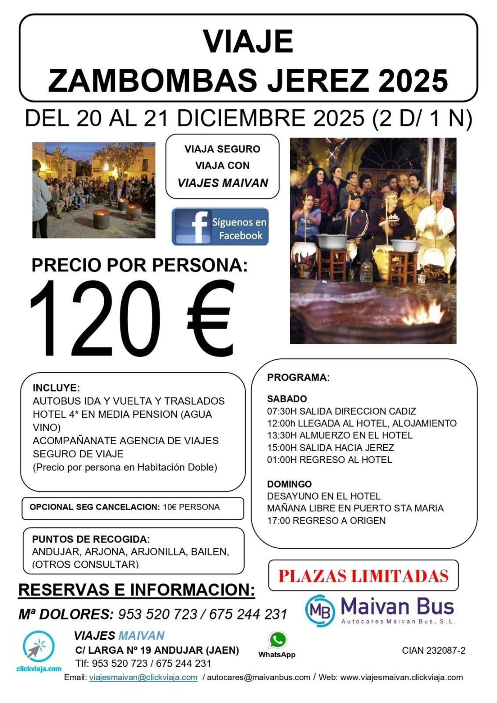 Anuncio del viaje desde Jaén a las zambombas de Jerez.