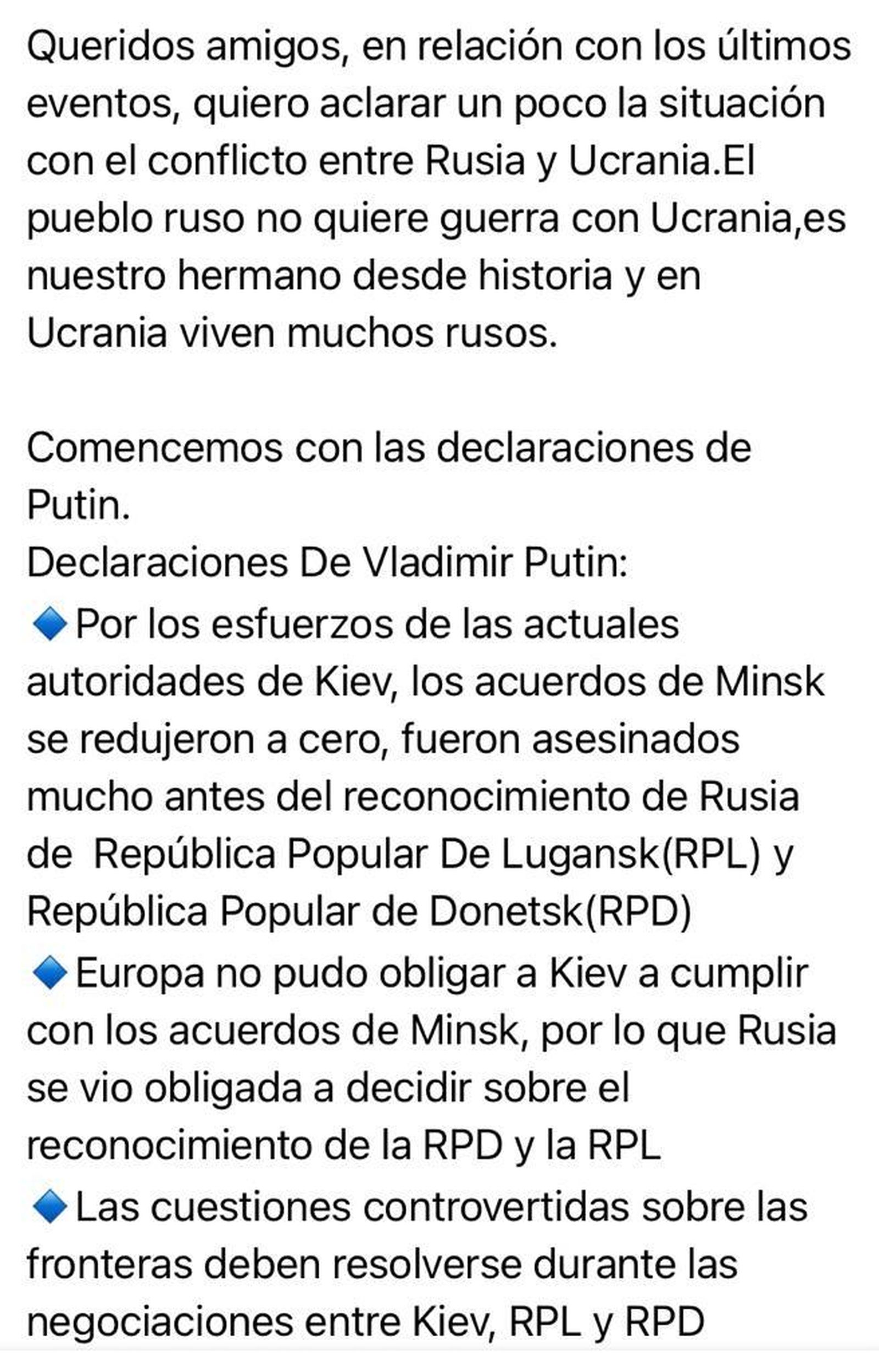 Folleto informativo ruso sobre el conflicto con Ucrania.