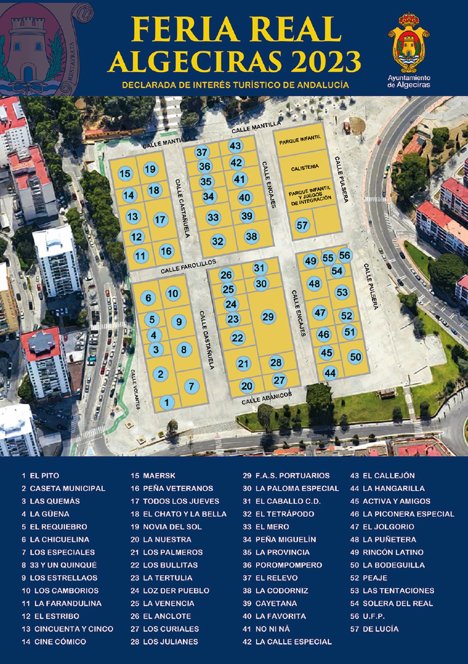 Plano de las casetas de la Feria de Algeciras 2023.