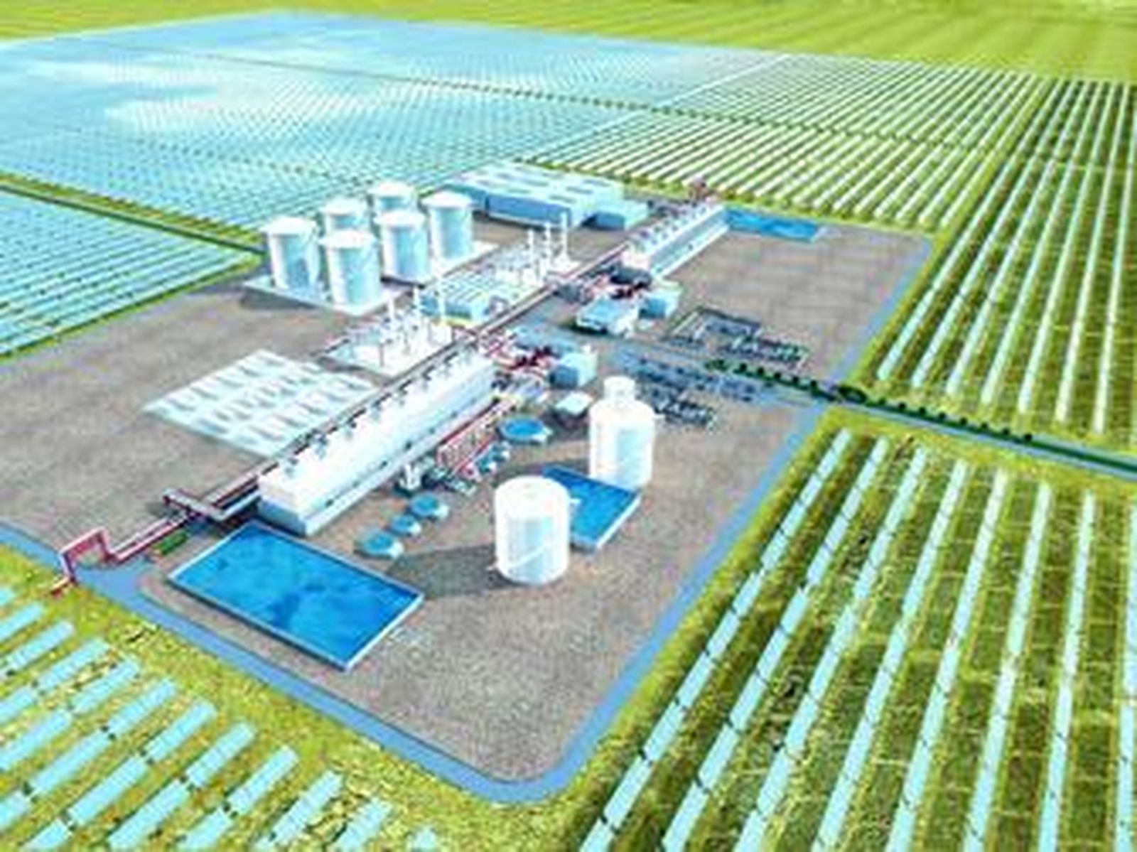 Imagen virtual de la planta que Abengoa levantará en Arizona, que estará terminada previsiblemente en 2011.