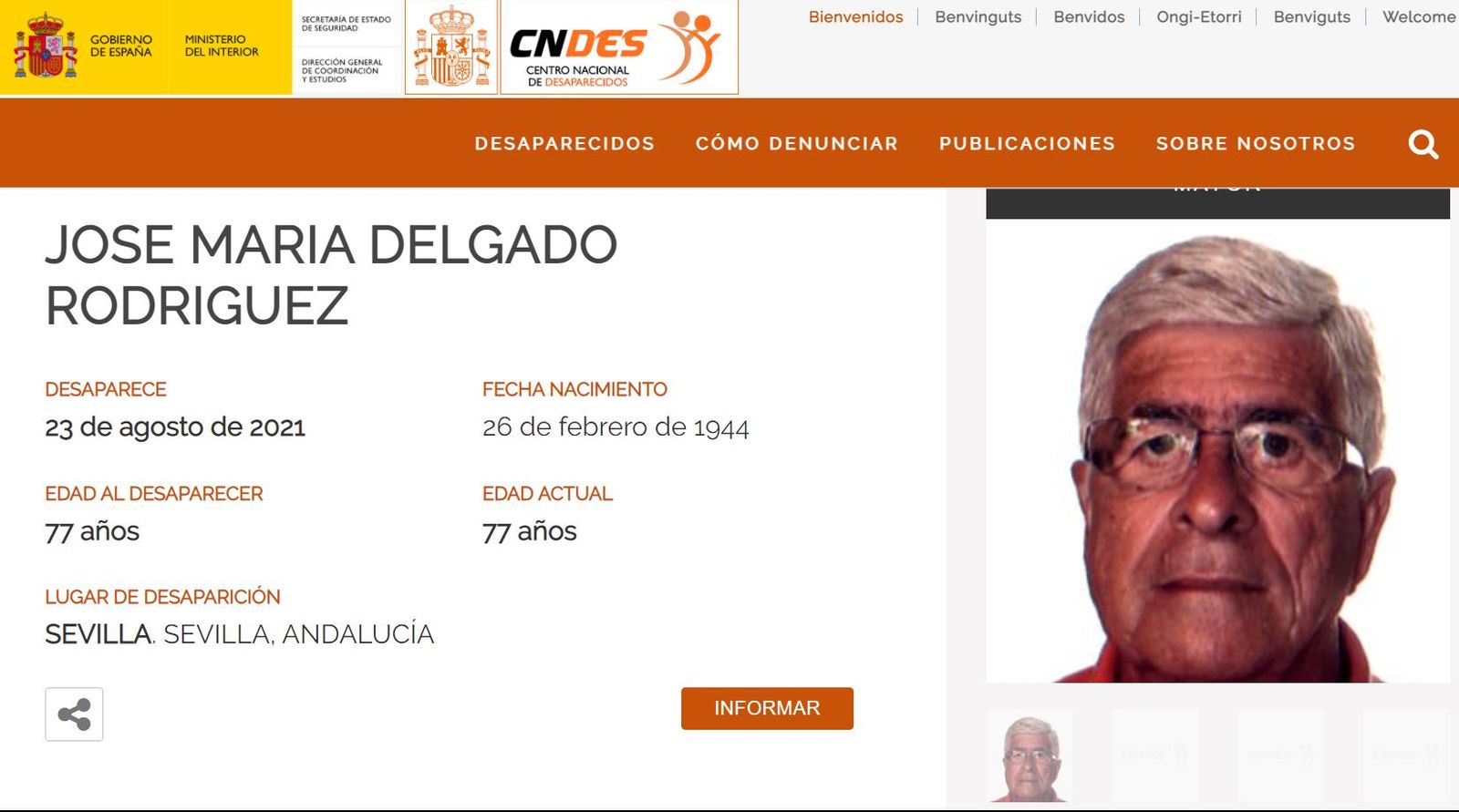 Buscan a un hombre de 77 años desaparecido en Sevilla