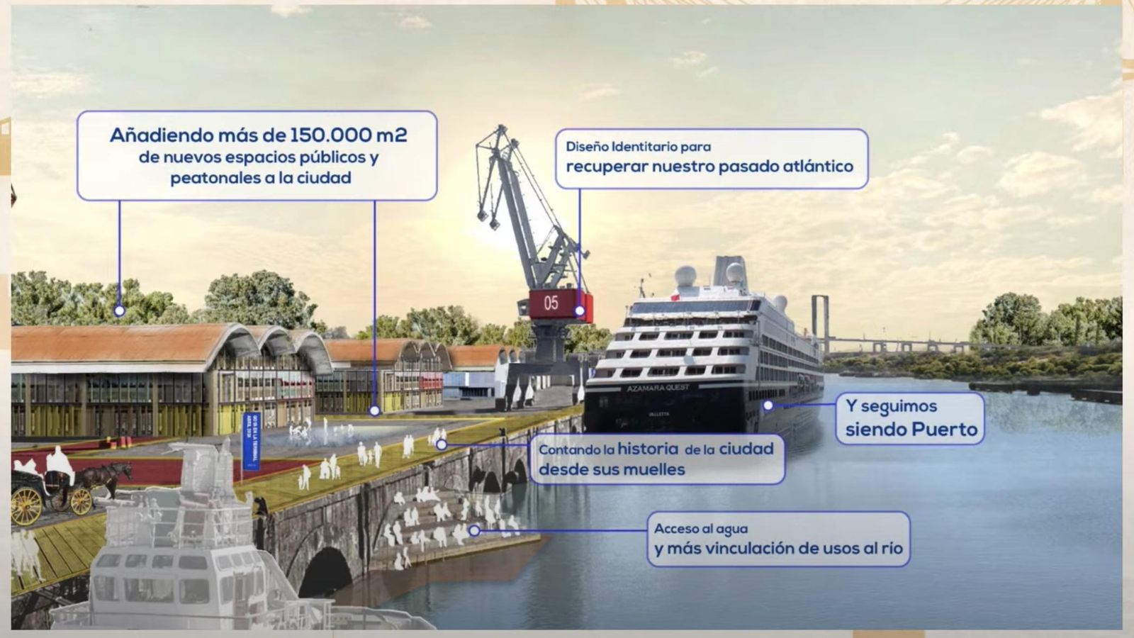 Recreción de la zona que se transformará en el muelle de Tablada.