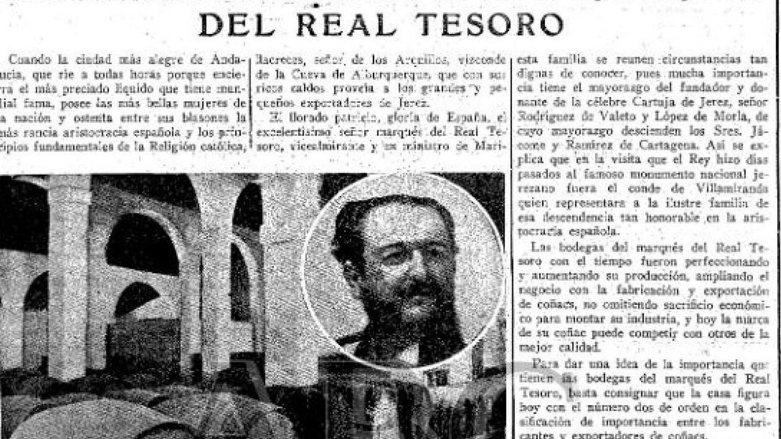 Reportaje en el ABC de bodegas Real Tesoro, 1925.