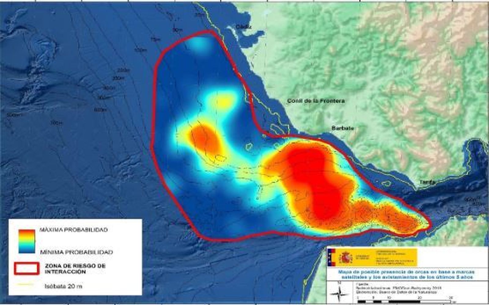 Mapa de posible presencia de orcas en base a satélites
