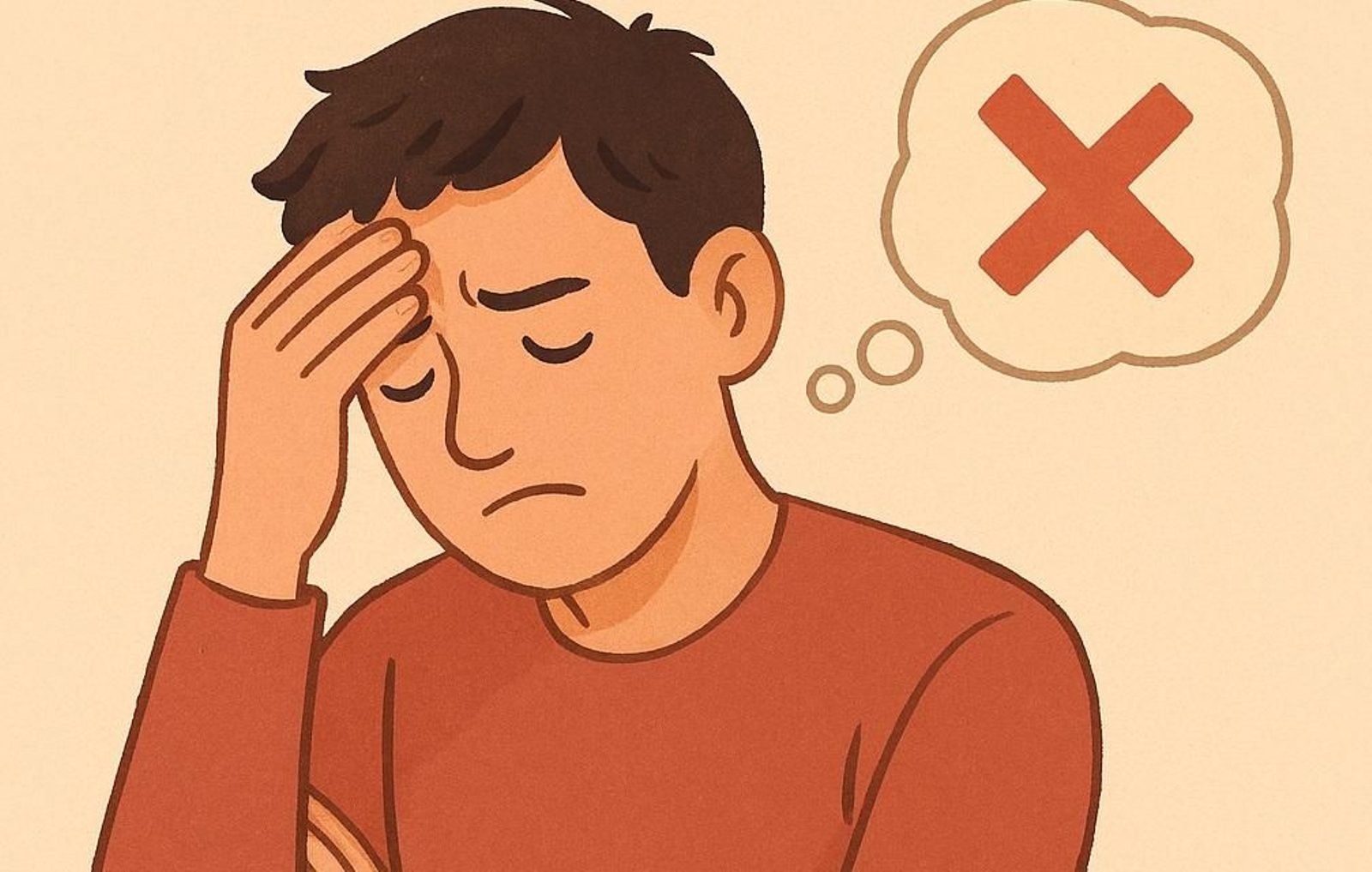 Un joven lamentándose de un error.