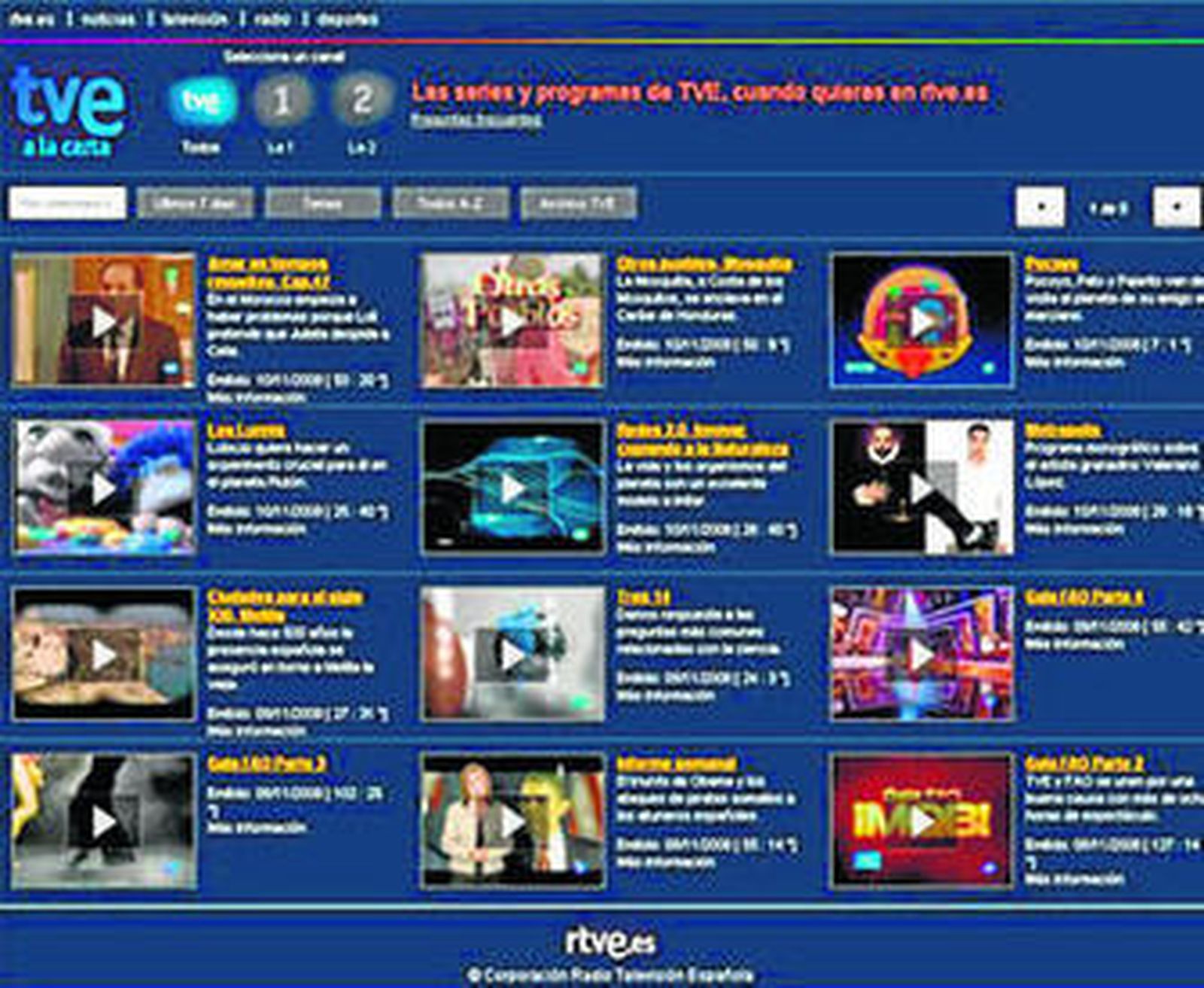 La completa web de contenidos de la corporación pública, www.rtve.es.