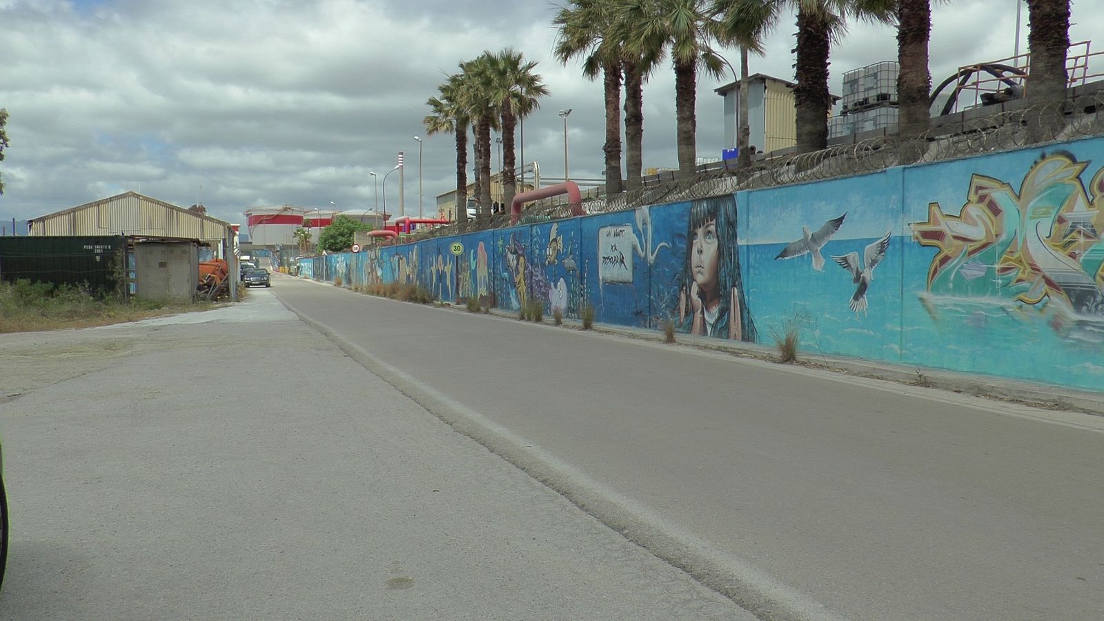 La carretera por la que discurrirá la senda ciclista junto a las instalaciones de Cepsa.