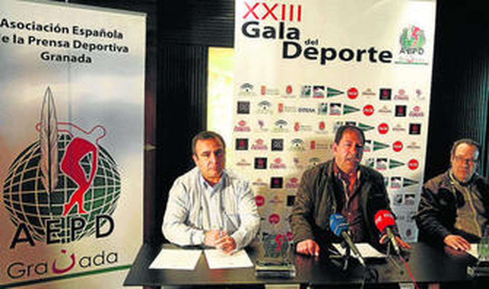 Pablo Quílez, Antonio Rodríguez y Antonio Barragán, directivos de la Asociación de la Prensa Deportiva de Granada.