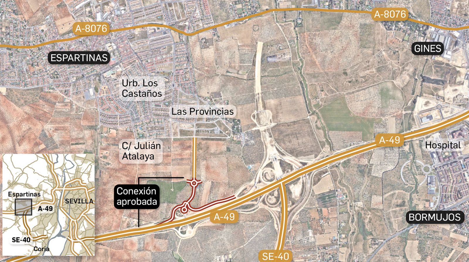 La conexión de Espartinas con la A-49 y la SE-40.