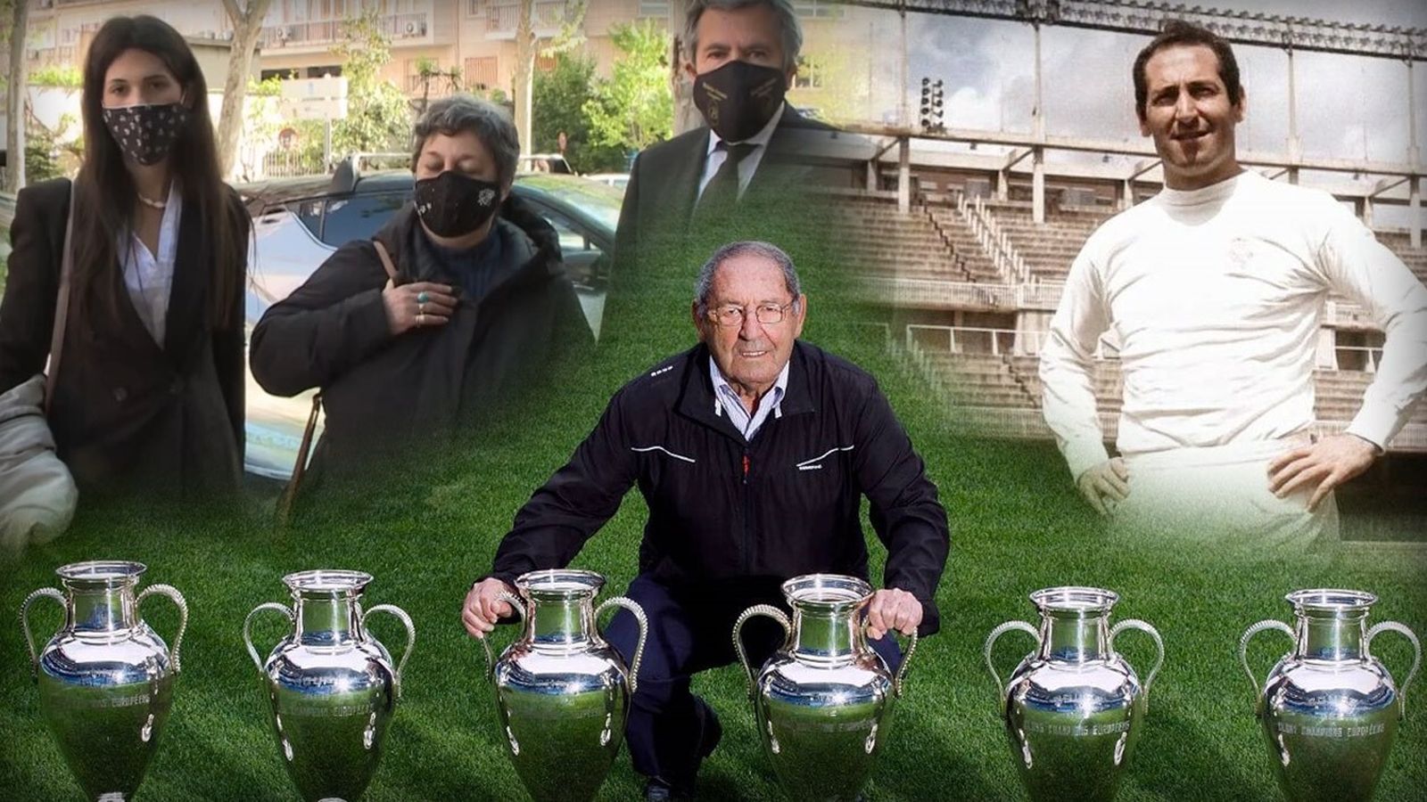 A la izquierda, Paqui España (centro) junto al abogado Fernando Osuna. A la derecha, Paco Gento.