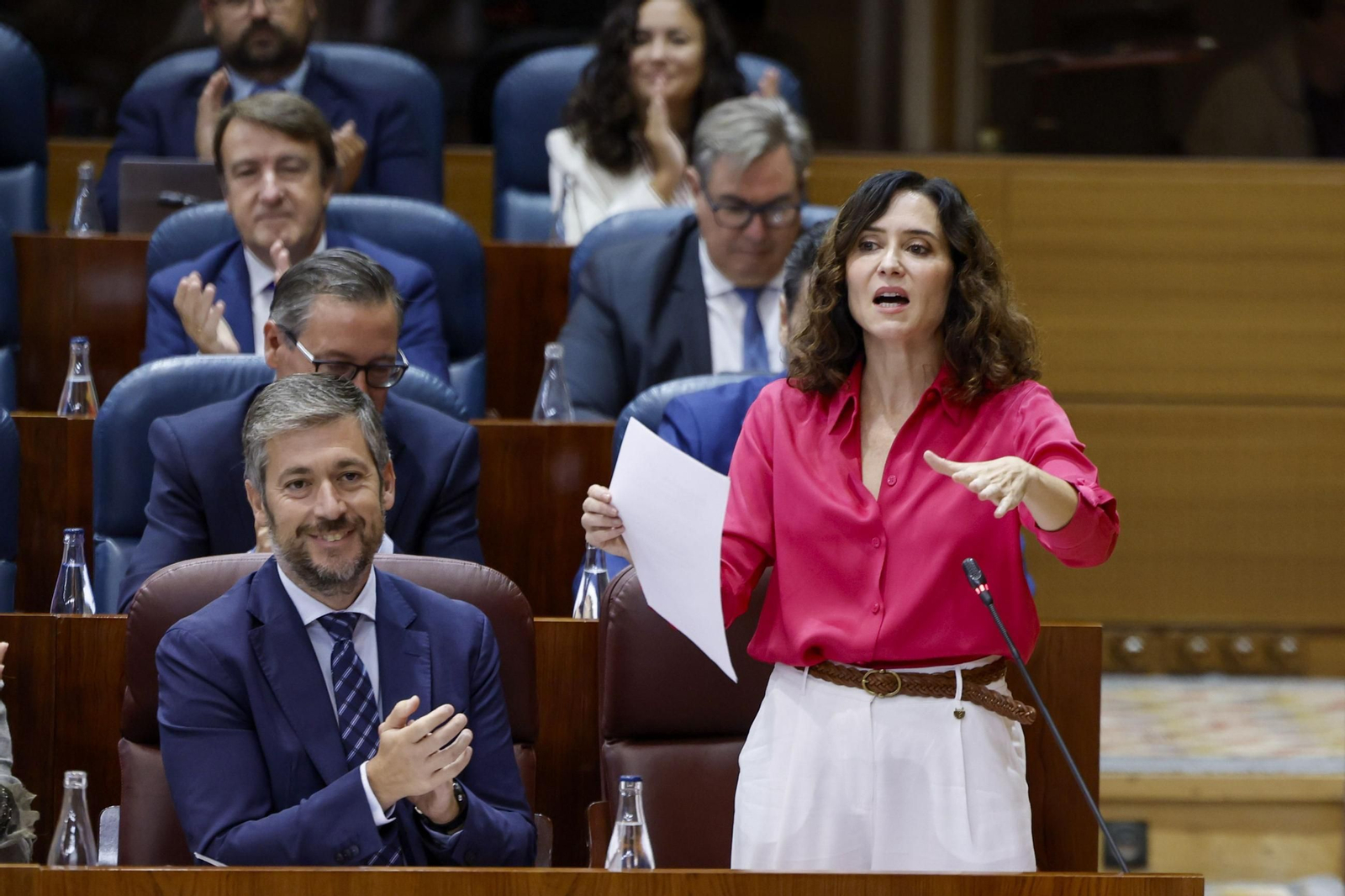 La presidenta de la Comunidad de Madrid, Isabel Díaz Ayuso, en la Asamblea regional este jueves.