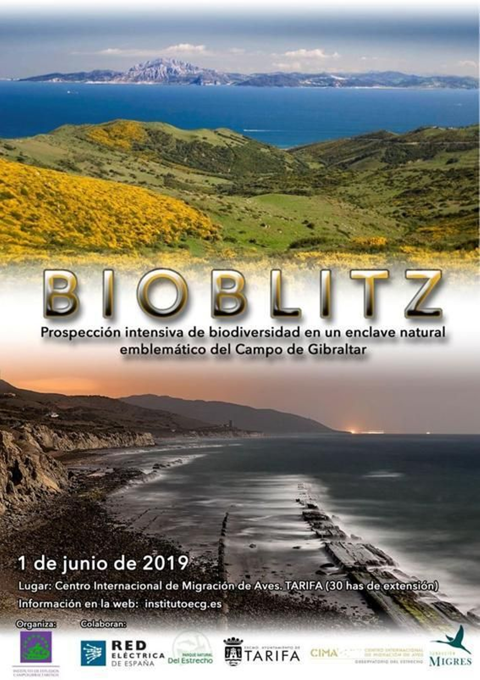 Cartel anunciador de un BioBlitz. En primer término, parte del flysch.