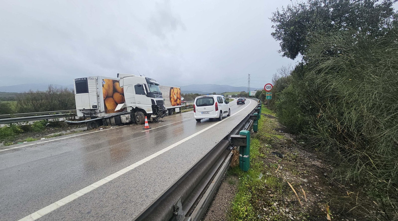Las fotos del camión accidentado en la A-381 a la altura de Los Barrios