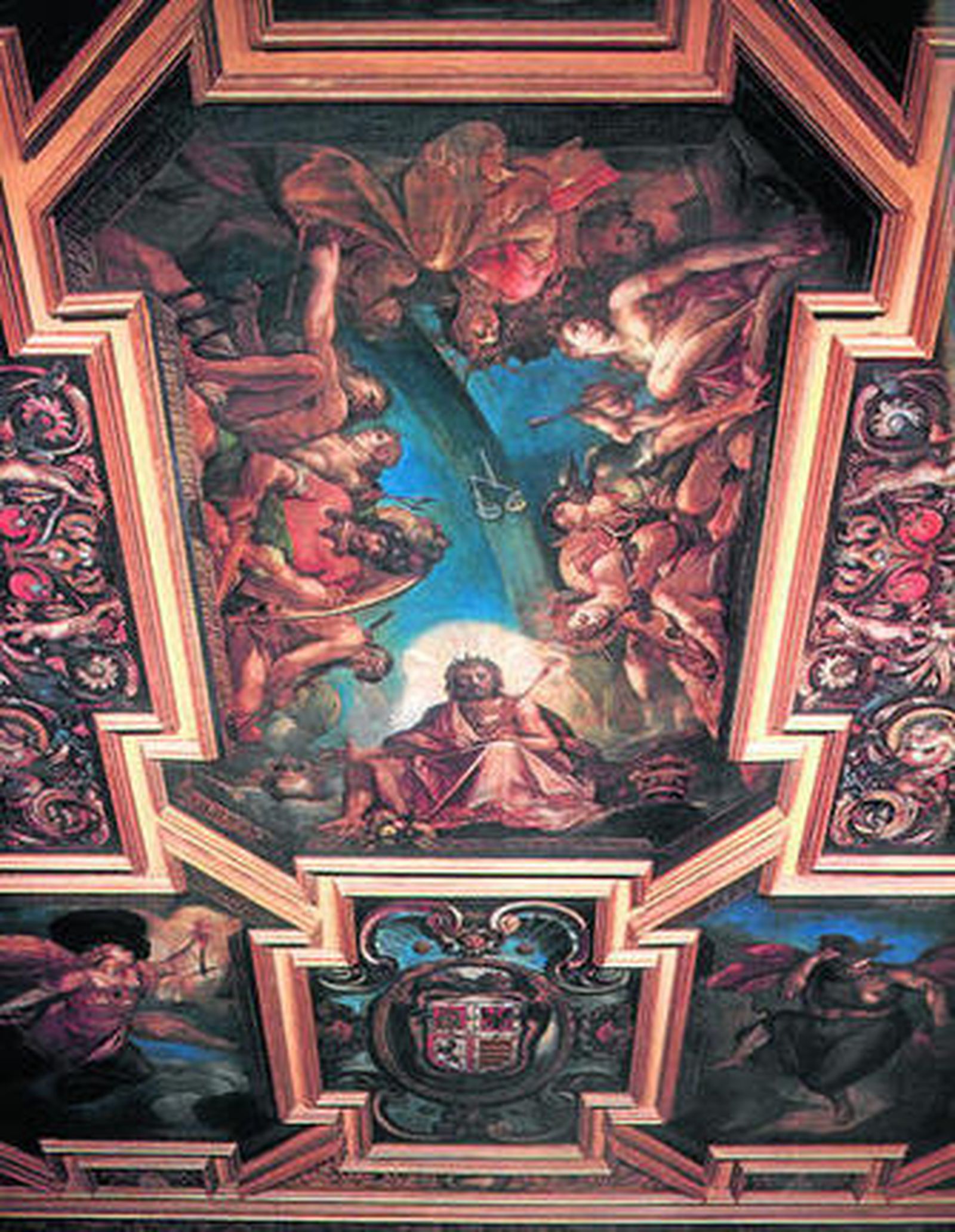 La pintura central representa a Júpiter junto a otras divinidades de la mitología grecolatina.