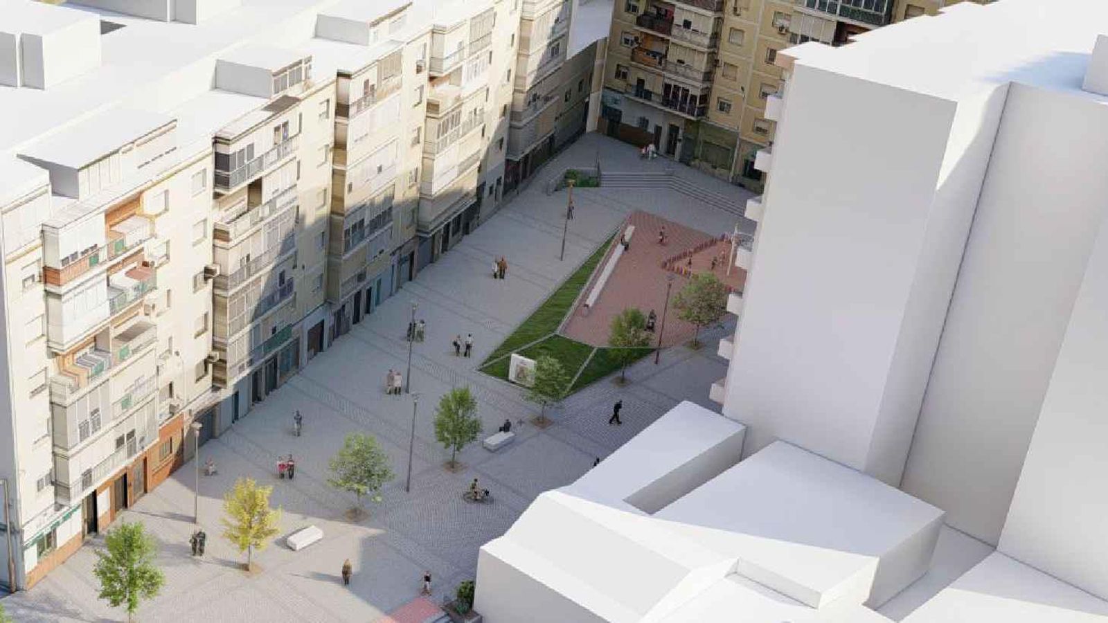Recreación de la nueva Plaza de los Dolores, según el proyecto del Ayuntamiento de Huelva. Recreación de la nueva Plaza de los Dolores, según el proyecto del Ayuntamiento de Huelva.
