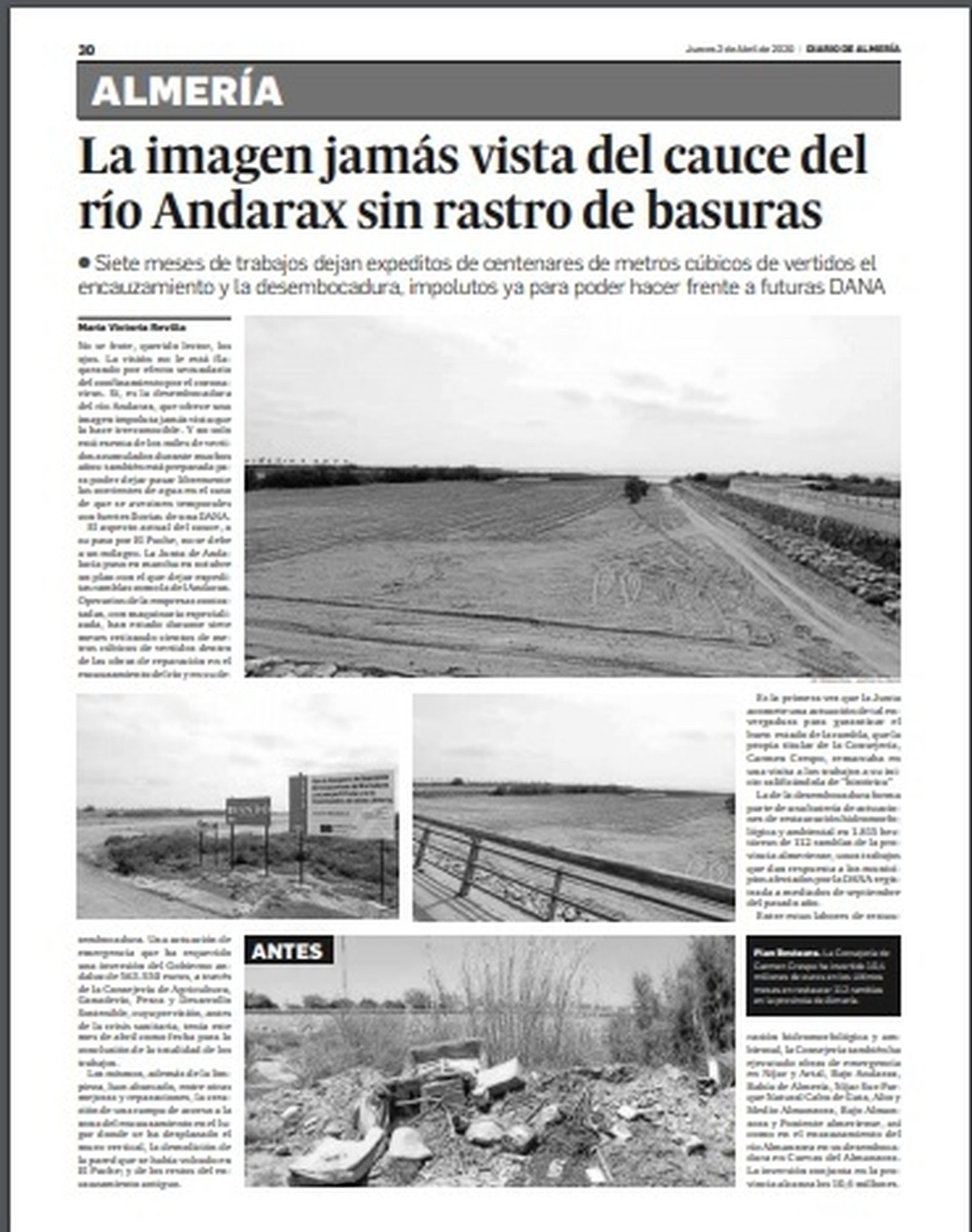 Noticia publicada sobre la actuación de limpieza realizada