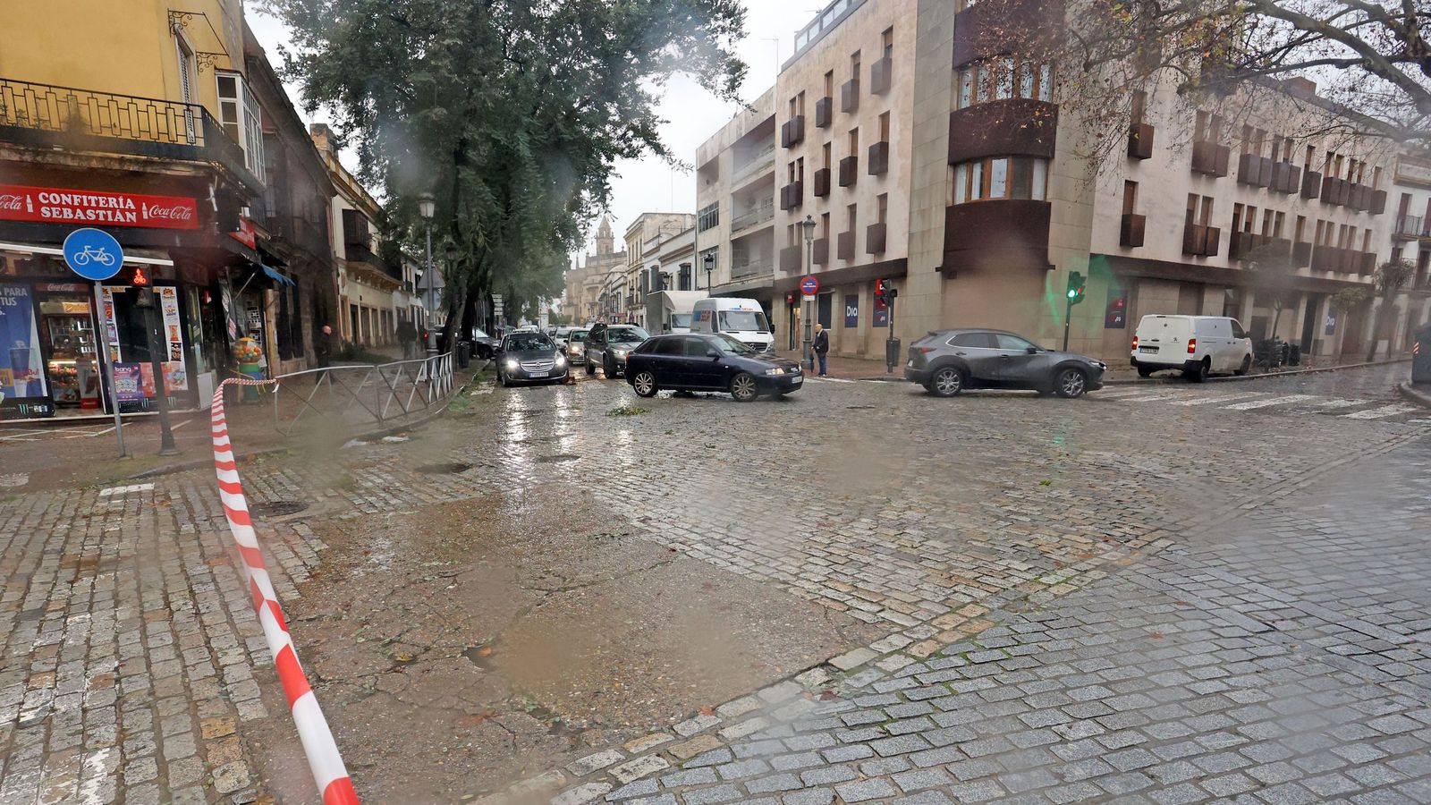 Imágenes del paso de la borrasca Kristin por el centro de Jerez