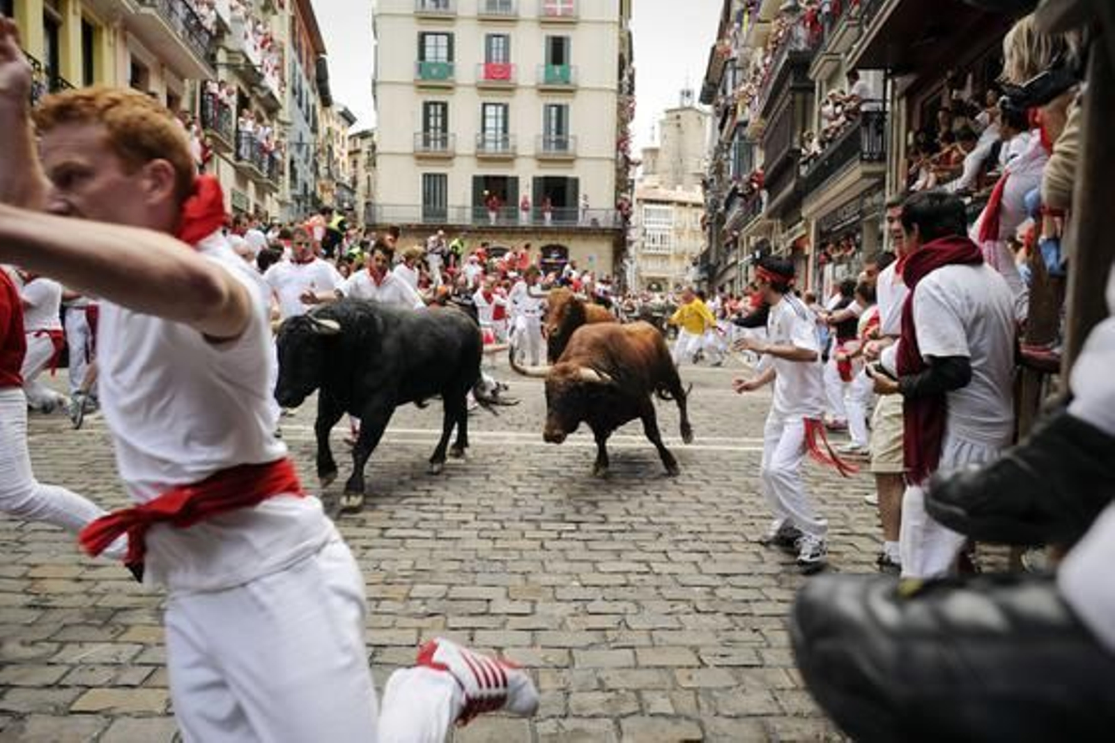 Los toros de El Pilar protagonizan un encierro rápido, limpio y sin corneados  Foto: AFP PHOTO