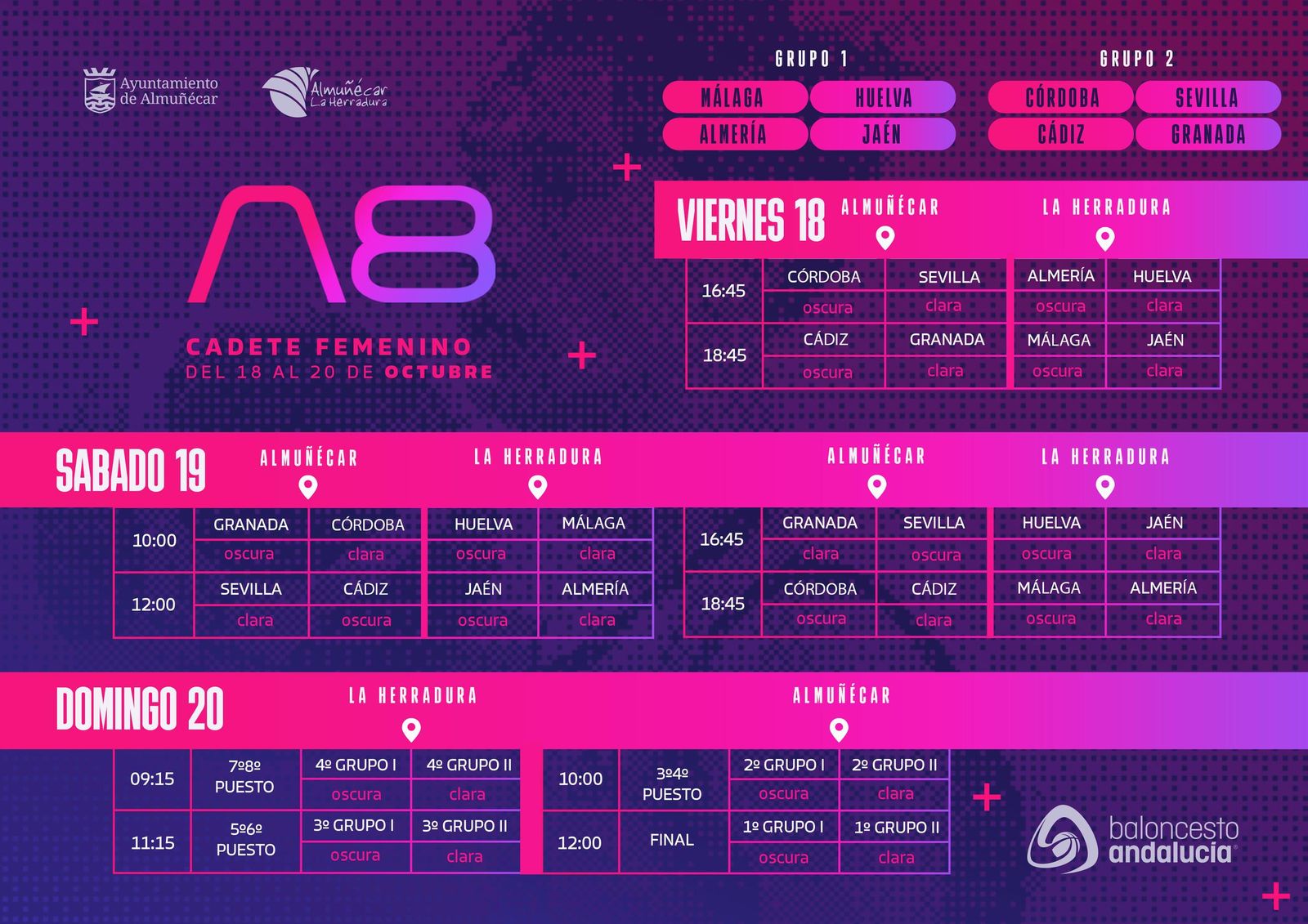 Cuadrante de partidos y horarios del Andaluz cadete femenino