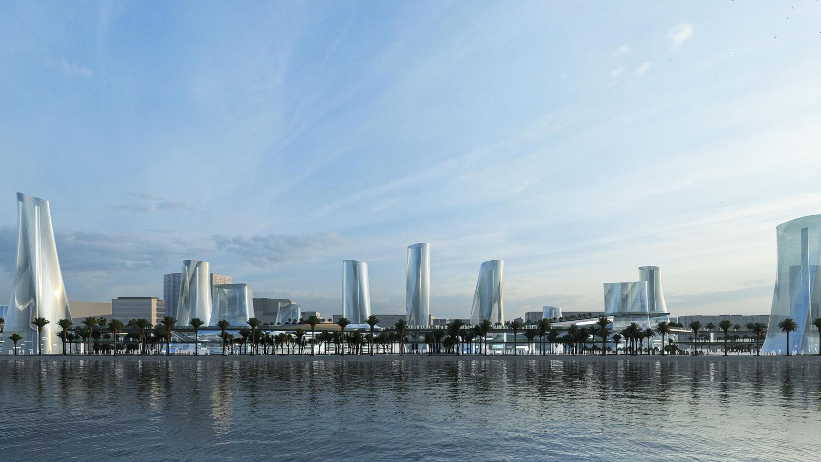 Infografía de la 'city' financiera planteada por Asenjo en los suelos de Muelle Heredia.