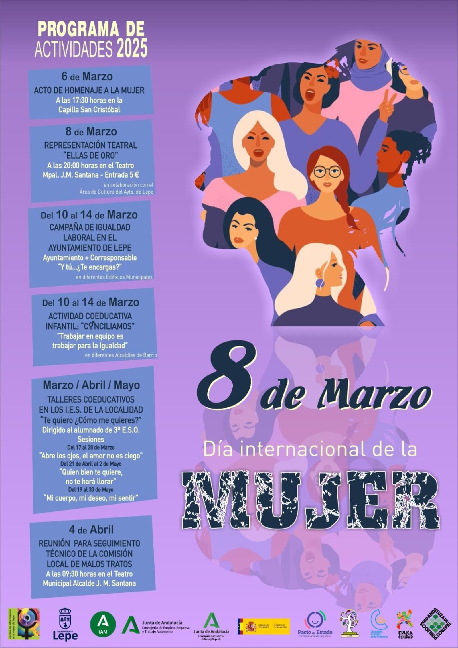 Cartel con la programación del 8M en Lepe.