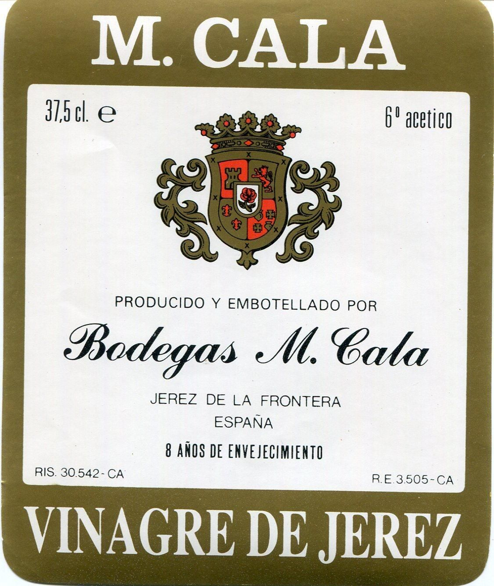 Una etiqueta de vinagres Cala.