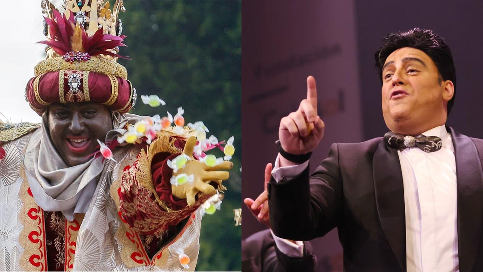 Federico Quintero como rey Baltasar y como uno de los James Bond de la chirigota del Yuyu.