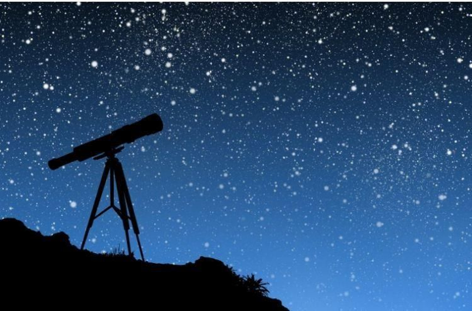 Un telescopio, con el cielo estrellado al fondo