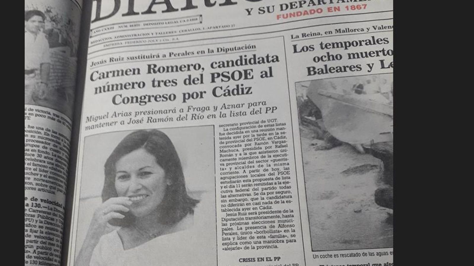 Carmen Romero en la portada de 'Diario de Cádiz' Carmen Romero en la portada de 'Diario de Cádiz'